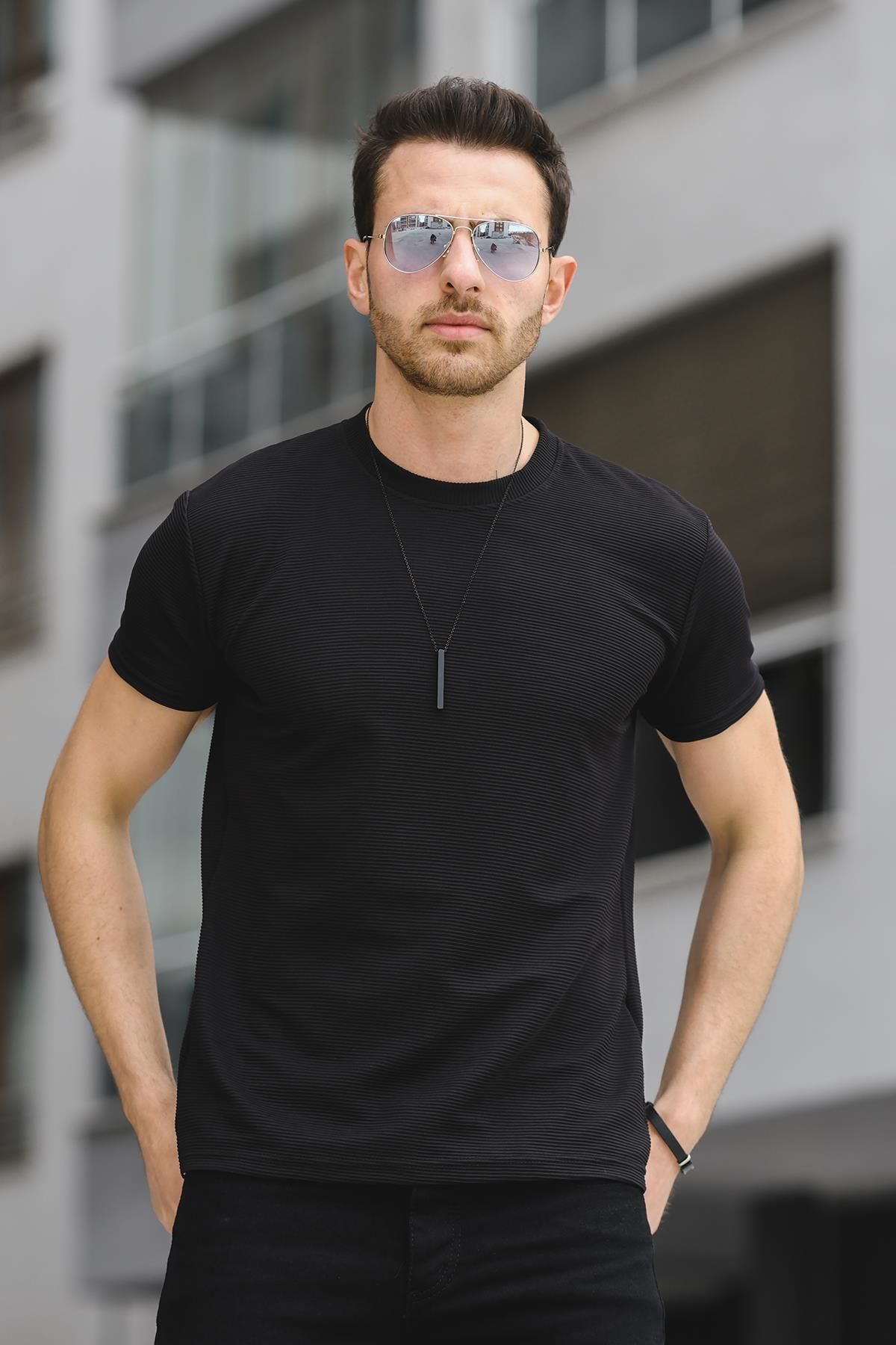 Oksit Caster Ottoman Kumaş Basic Slim Fit Likralı Erkek Tshirt