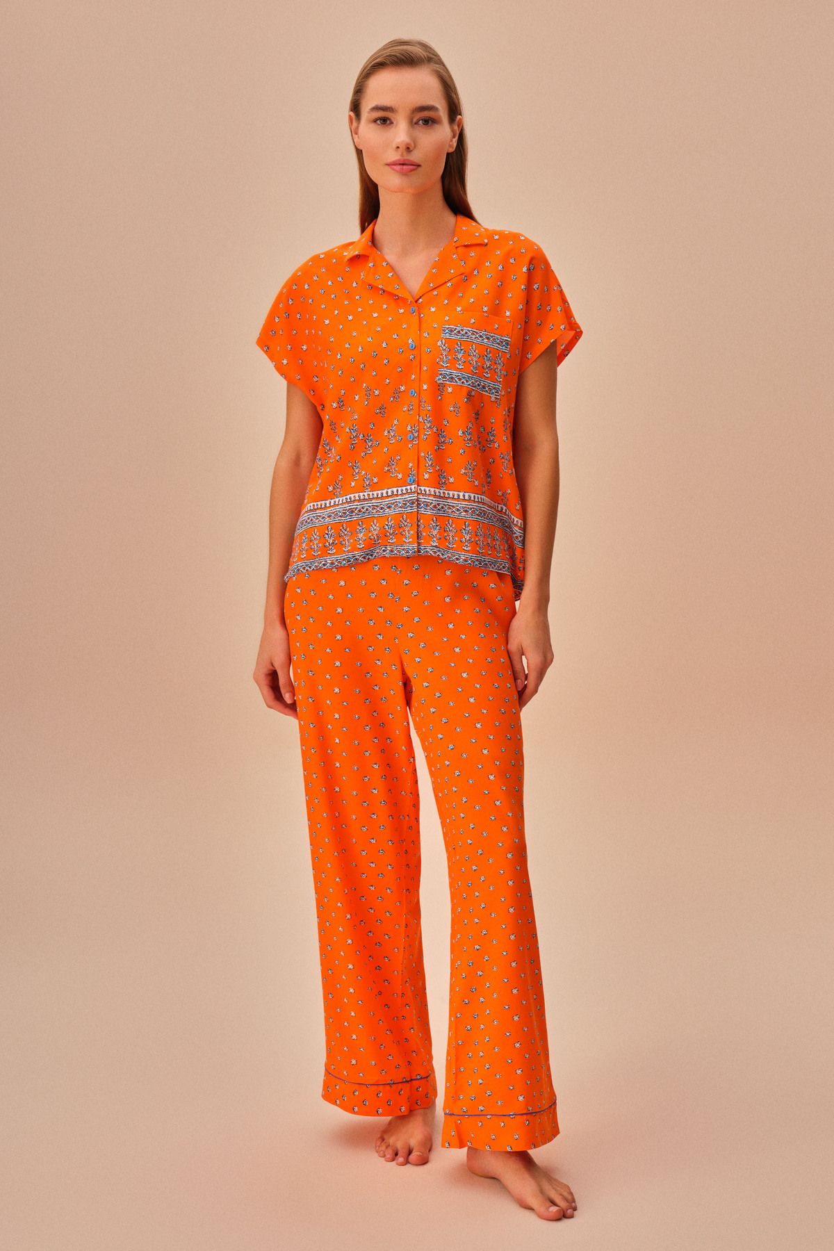 Suwen Orange Maskülen Pijama Takımı