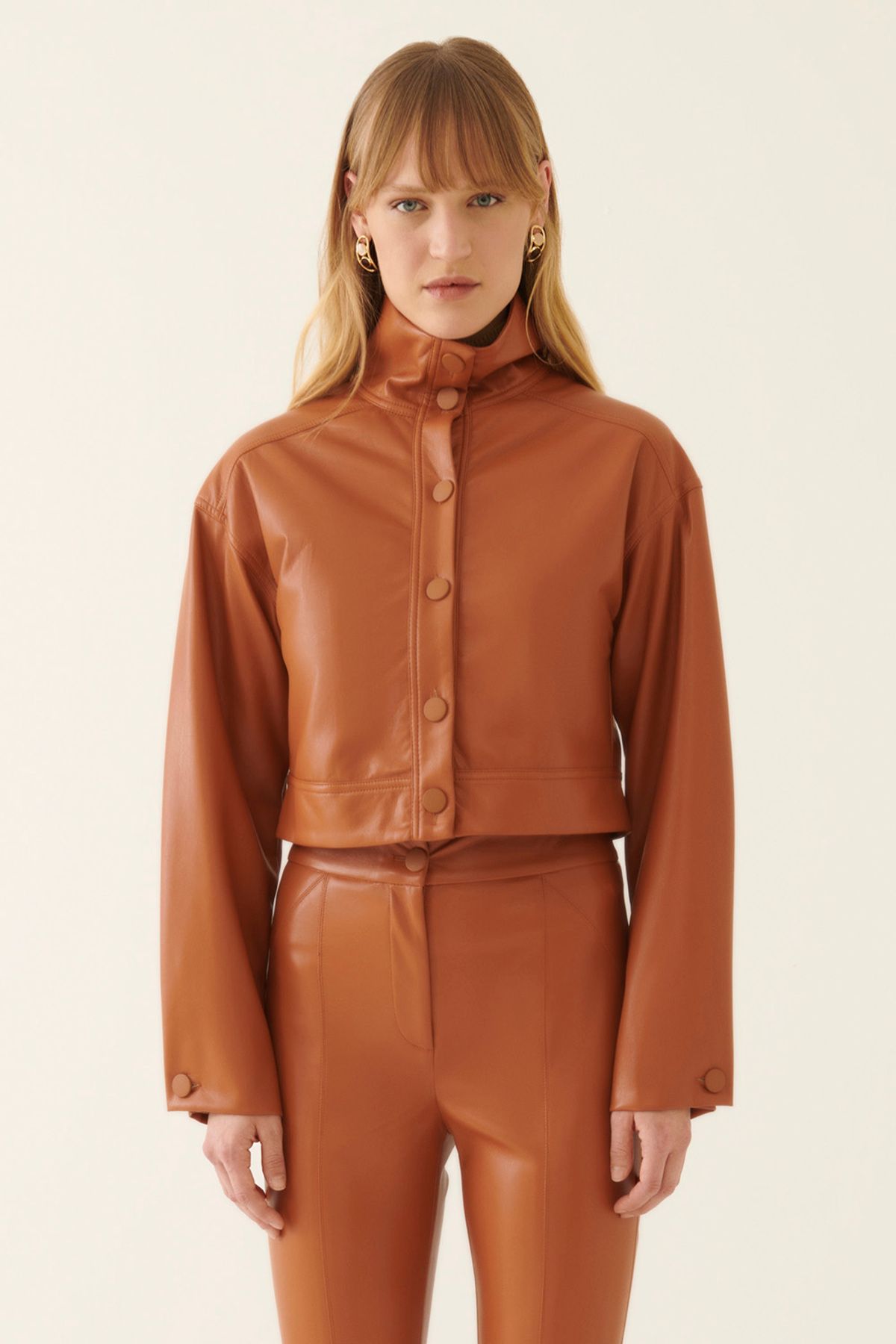 Perspective Arleths Regular Fit Yarım Dik Yaka Crop Boy Tarçın Renk Kadın Ceket