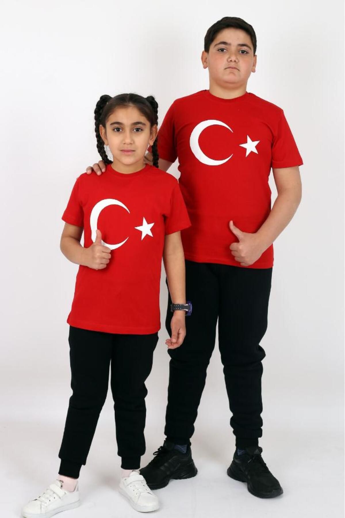 Çiggo Kids Çiko Kids Türk Bayraklı Pamuklu Çocuk T-shirt (UNİSEX) 5-13 Yaş