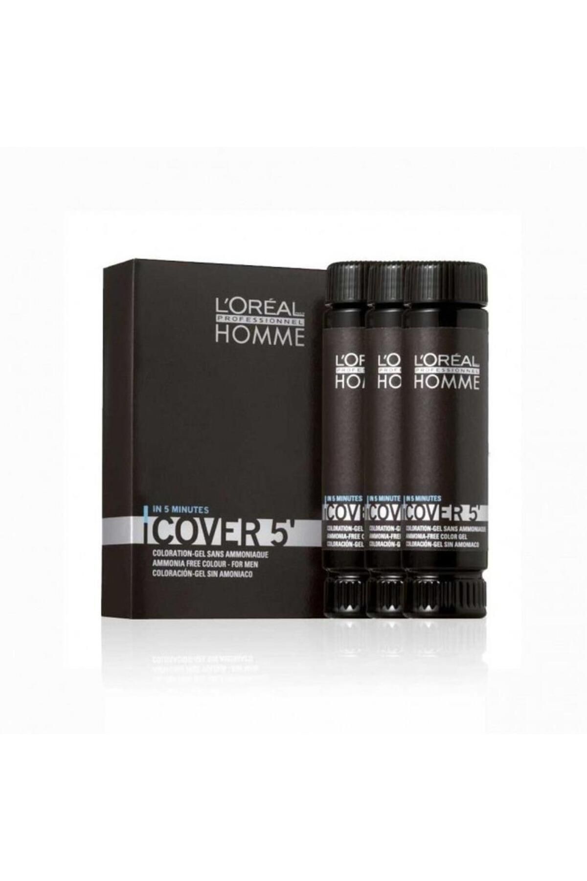 L'oreal Professionnel Pour Homme Cover 5' Erkekler için Amonyaksız Hızlı Saç Boyası No:4- Kestane 3x50 ml