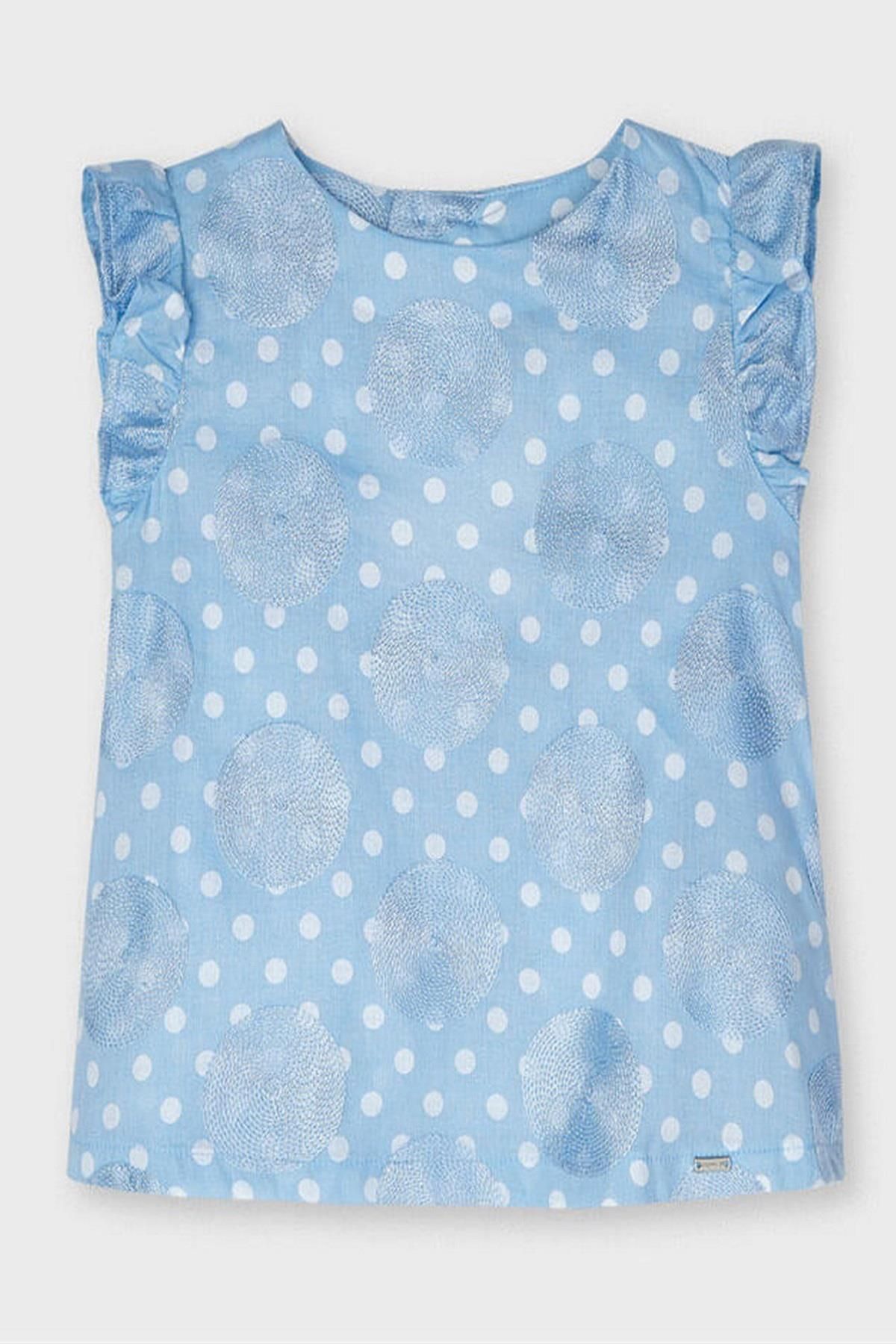 Mayoral Kız Çocuk Puantiyeli Keten Bluz 3188 Mavi