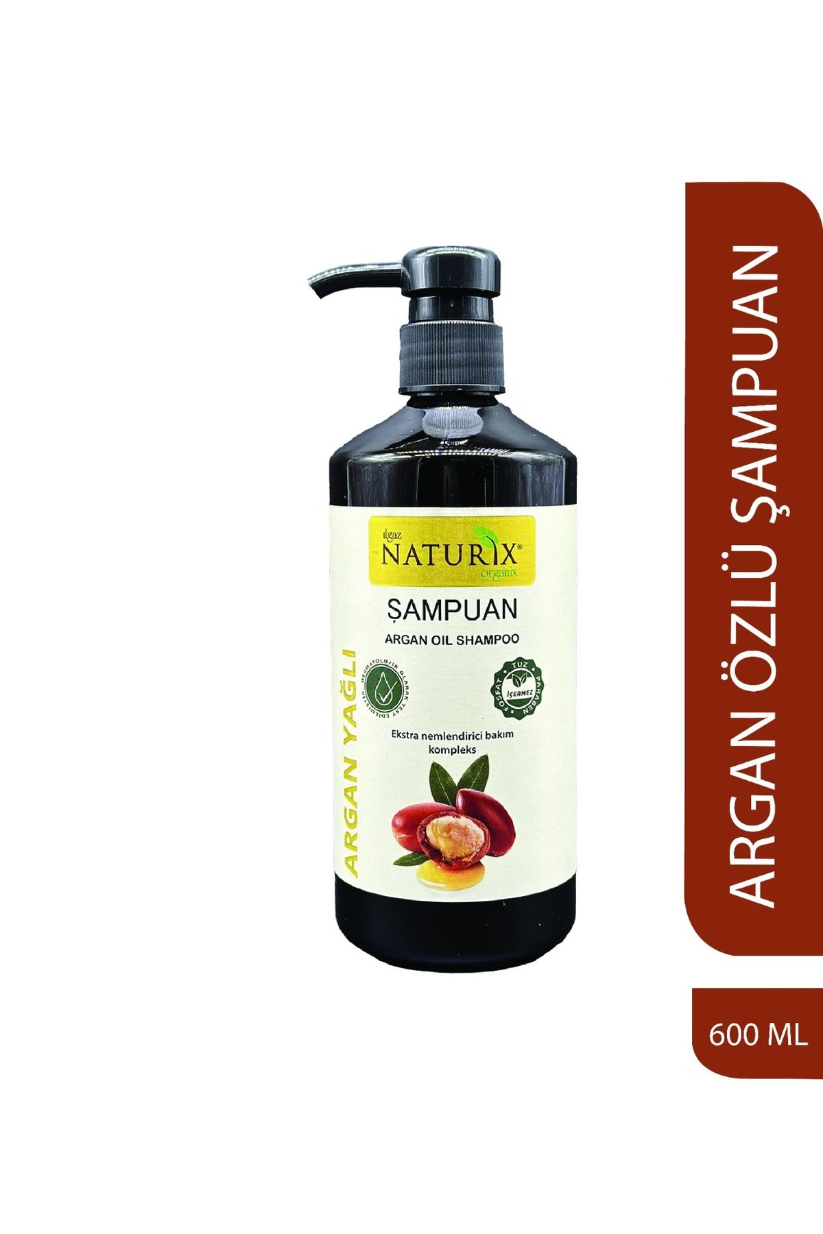 Naturix Onarıcı Bakım Tuzsuz Argan Yağlı 600 ml Bakım Şampuanı Argan Şampuanı ( Paraben Fosfat Tuz Içermez )