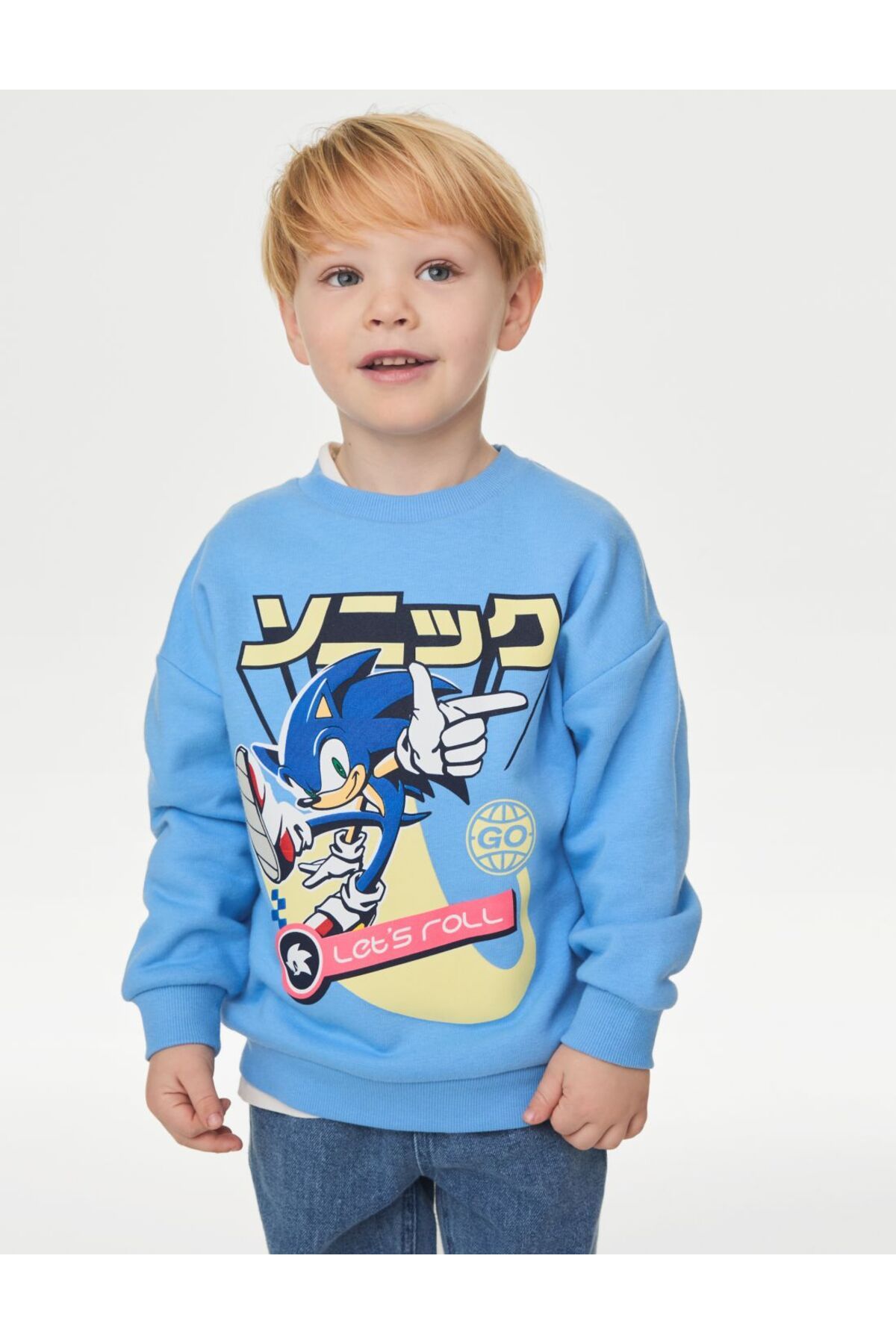 Marks & Spencer Sonic the Hedgehog™ Yuvarlak Yaka Sweatshirt (2-8 Yaş)