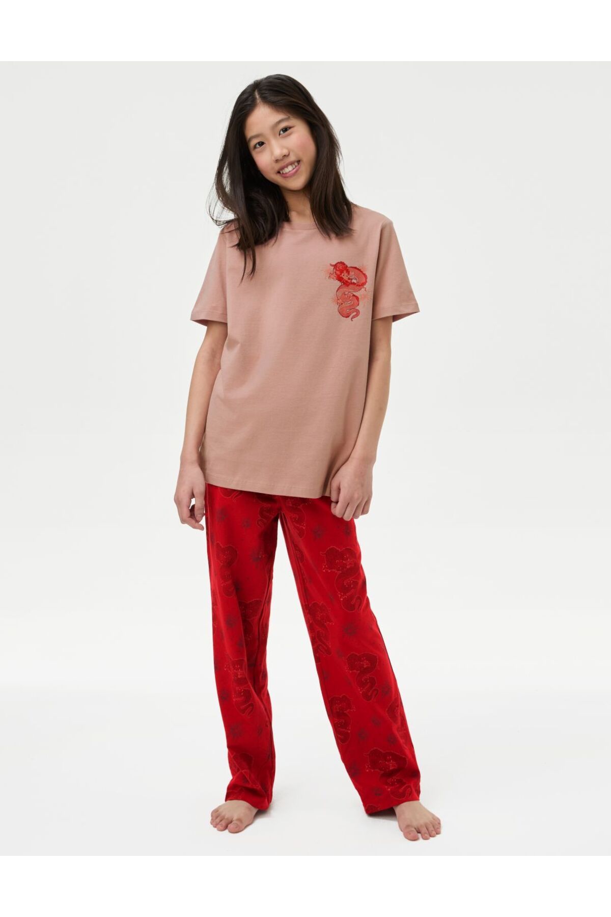 Marks & Spencer Saf Pamuklu Kısa Kollu Desenli Pijama Takımı (1-16 Yaş)