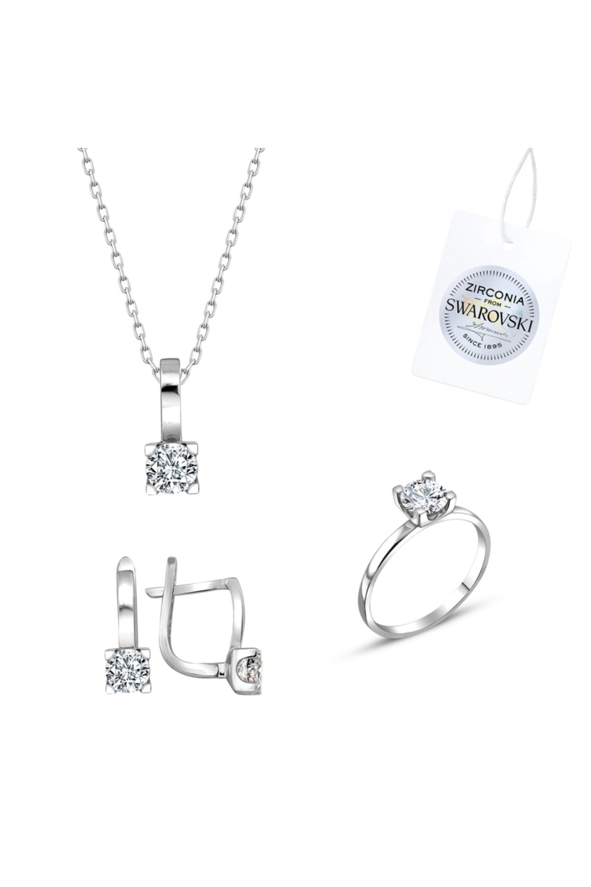 Tevuli Gümüş Swarovski Zirconia Taşlı Tektaş Set