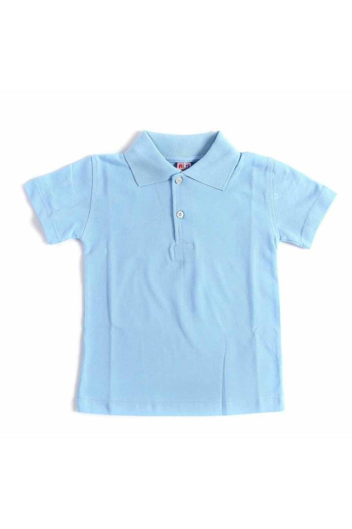 Genel Markalar Mavi Kısa Kol Düz Yakalı 6-16 Yaş Çocuk Okul Lakos Tişört T-shirt - 80238-mavi