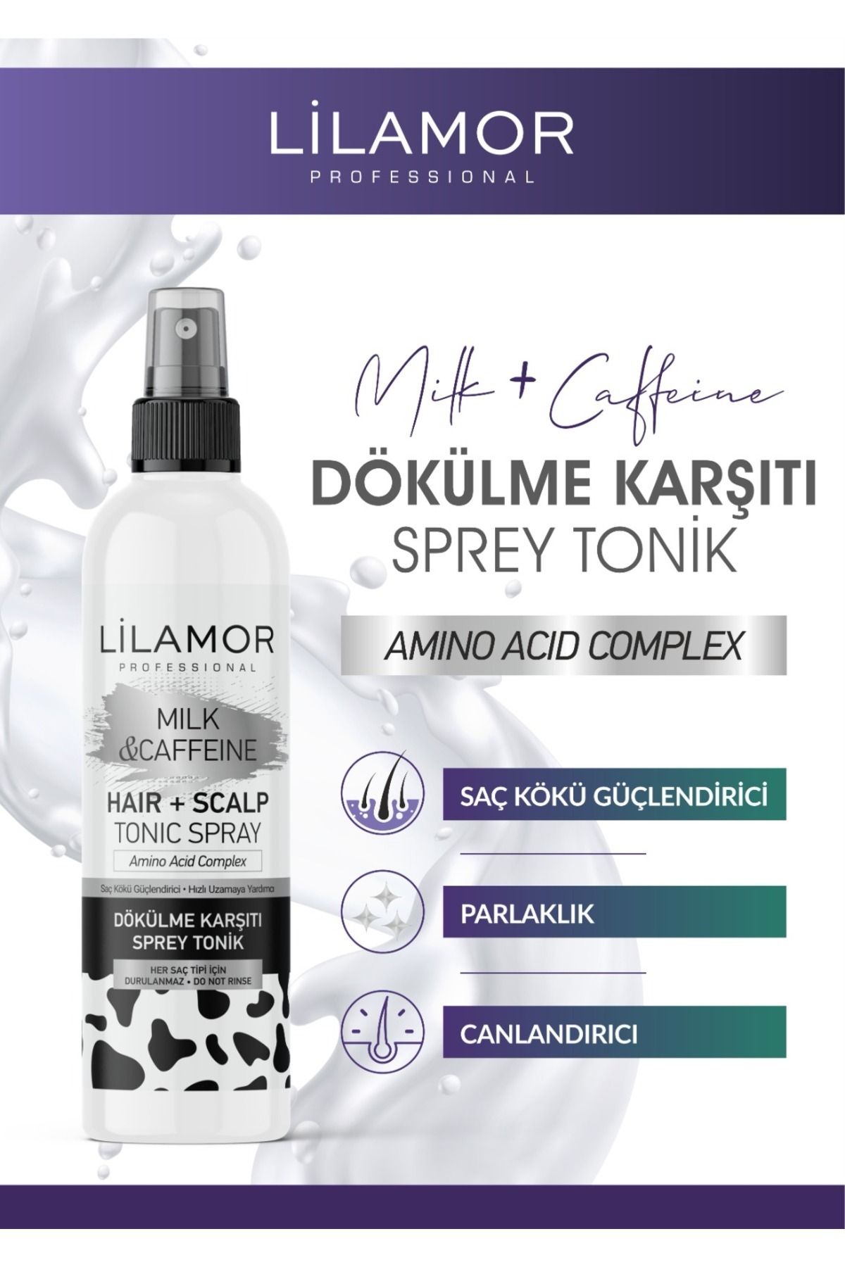 Lilamor Professional Milk & Kafein & Dökülme Karşıtı Saç Toniği-Hızlı Uzamaya yardımcı 250ml