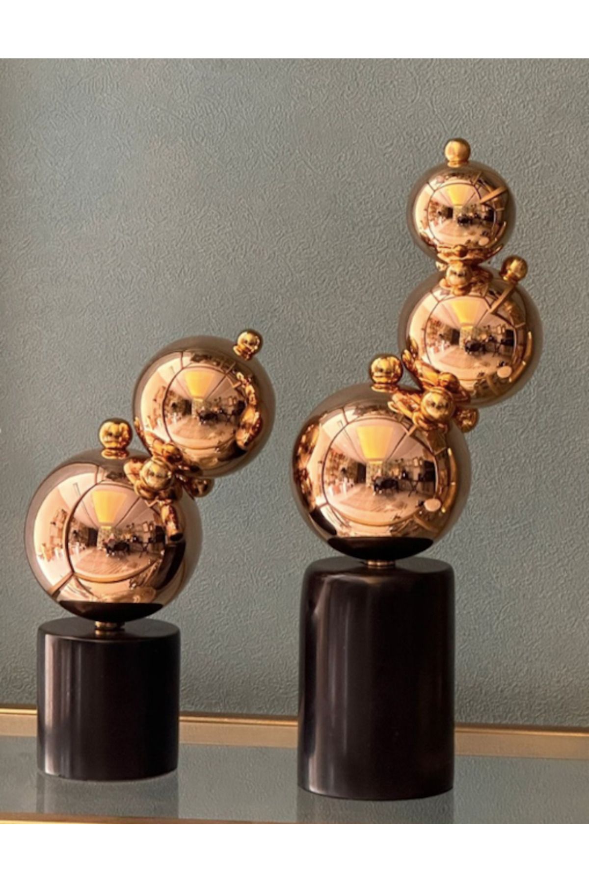 MIARIK DESIGN & DEKORASYON Dekoratif Mermer Kaideli 2li Gold Top Top Balon Dekor