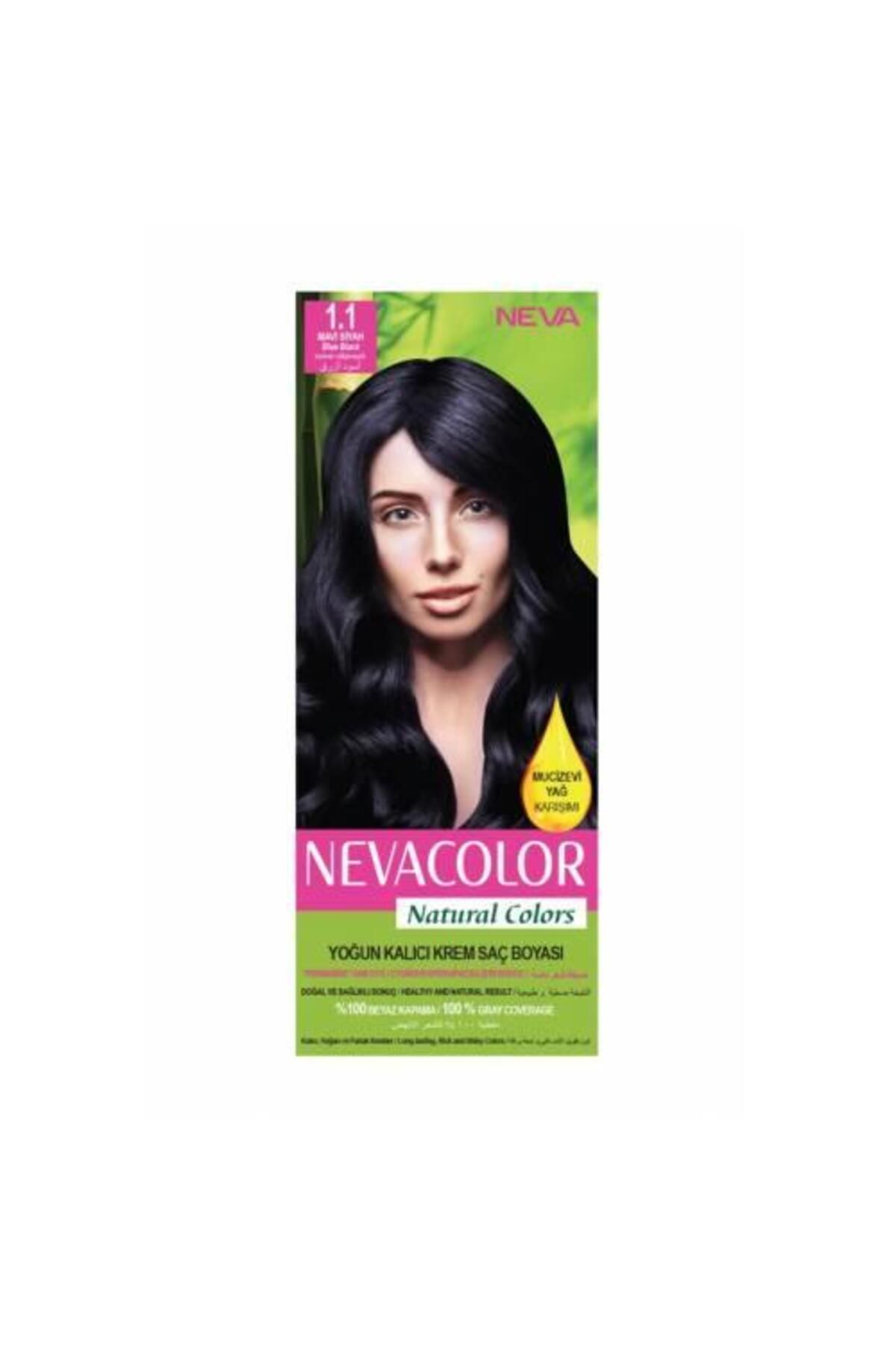 Neva Color Nevacolor Natural Colors 1.1 Mavi Siyah - Kalıcı Krem Saç Boyası Seti