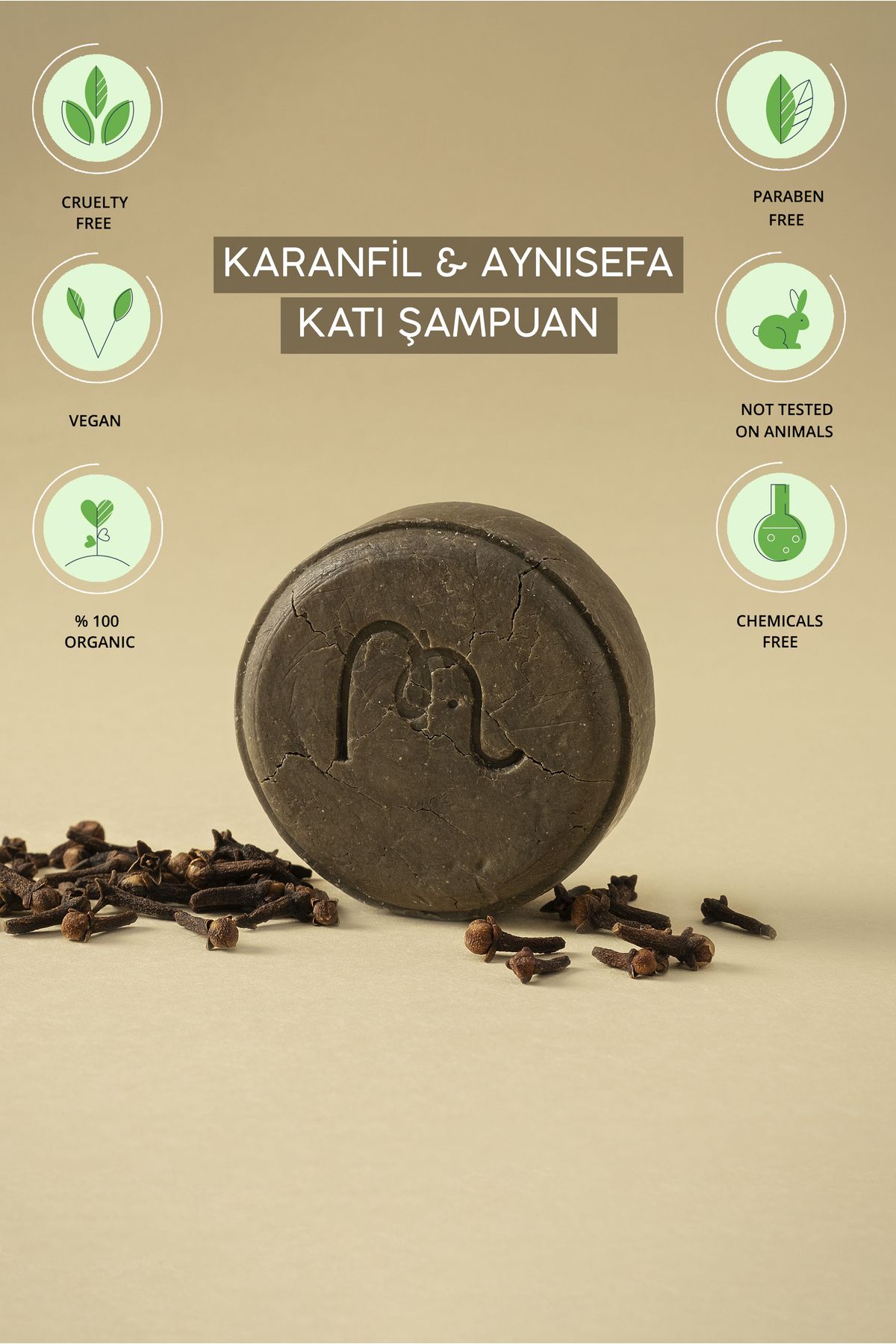 Nimba Home - Karanfil & Aynısefa Katı Şampuan 120 Gr, Solid Shampoo, Bitkisel, %100 Doğal El Yapımı