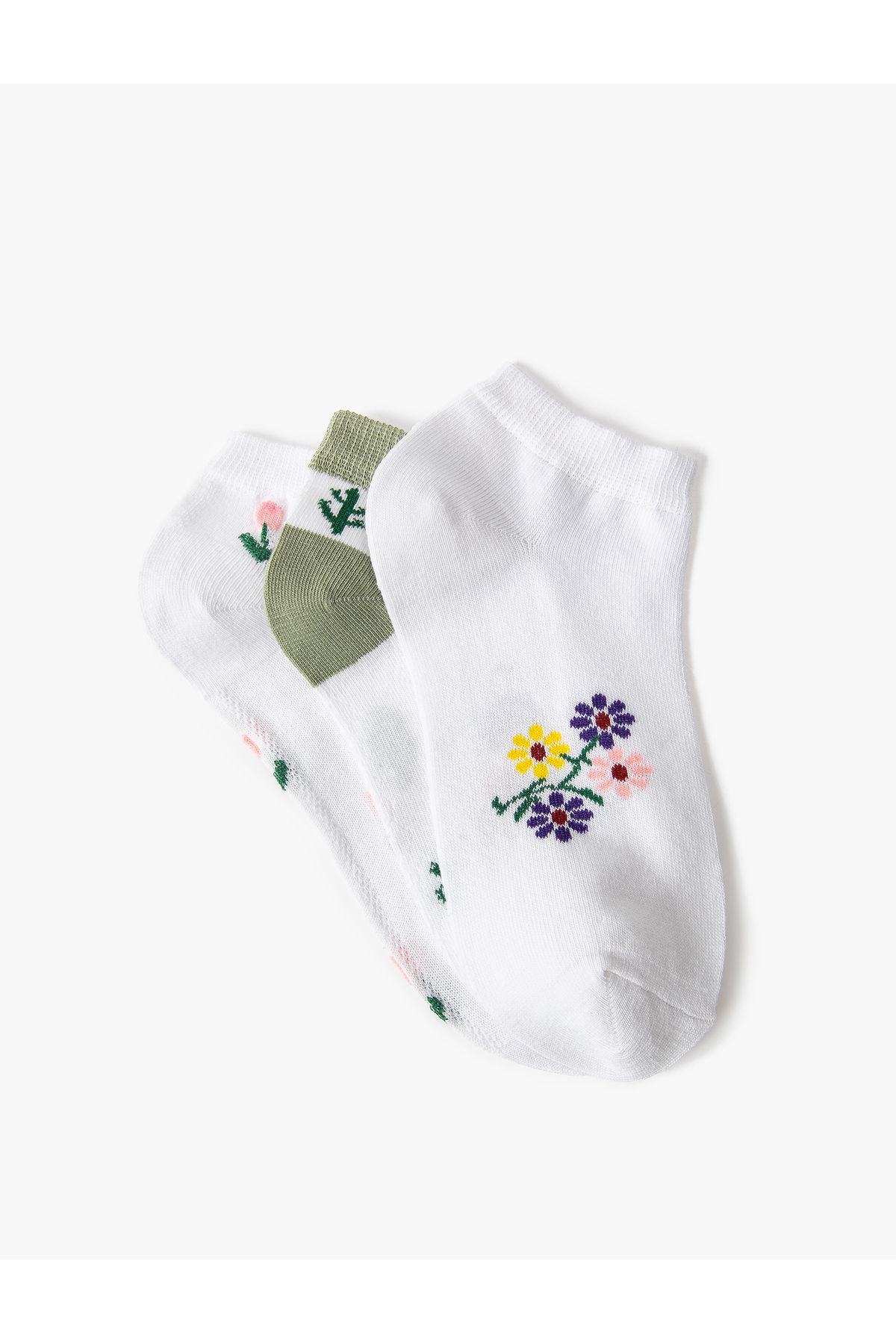Koton 3'lü Patik Çorap Seti Çiçek Desenli