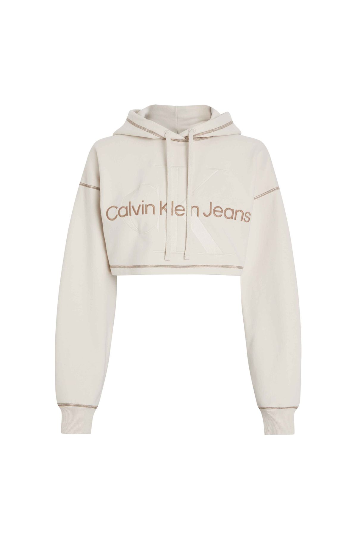 Calvin Klein Jeans Kapüşon Yaka Nakışlı Ekru Kadın Sweatshırt J20j222540ybı