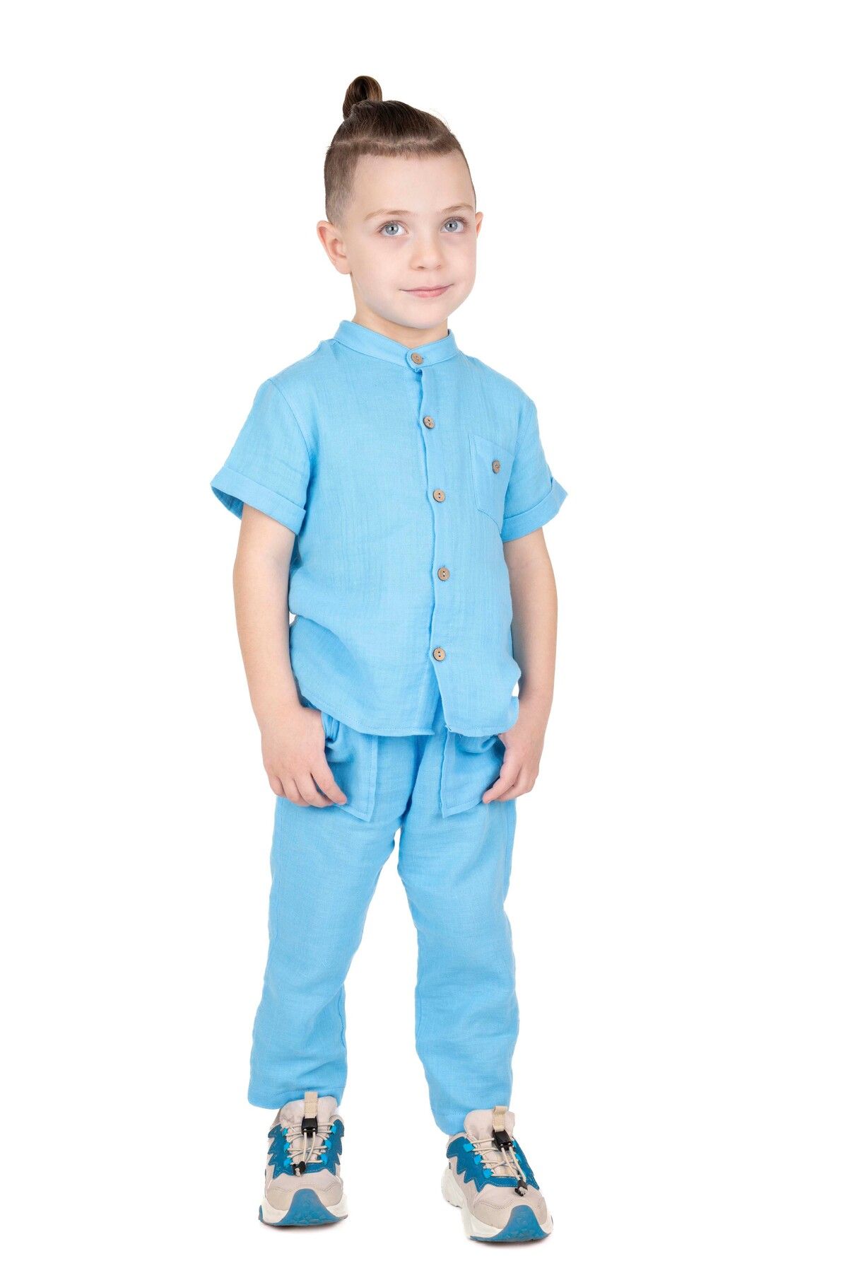 best kids Erkek Çocuk Mavi Dik Yakalı Gömlek