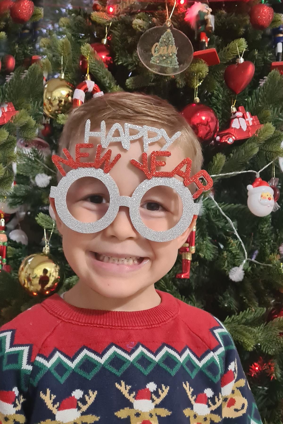 PEKSHOP Gümüş Kırmızı Simli Happy New Year Yılbaşı Parti Gözlüğü Yılbaşı Parti Gözlük
