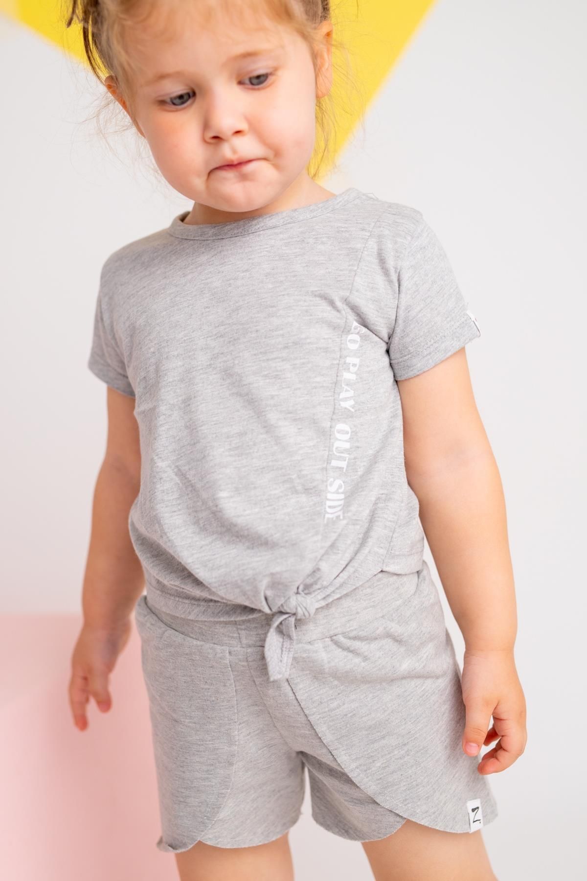 Zeyland Kız Bebek Gri Bağlamalı Crop T-shirt (9AY-4YAŞ)