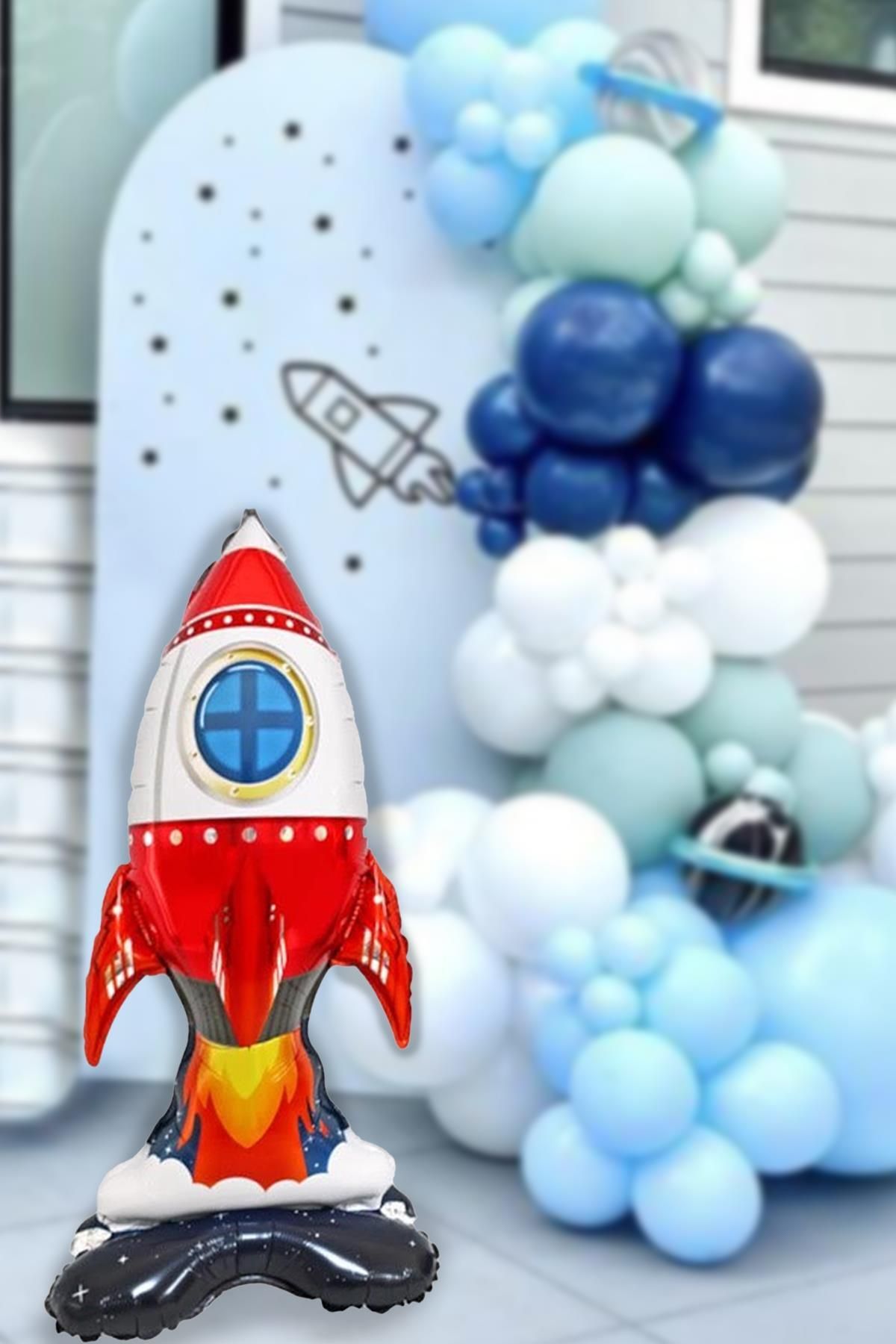 PEKSHOP Ayaklı Roket Balon Uzay Konsept Doğum Günü Balonu Büyük Roket 85cm