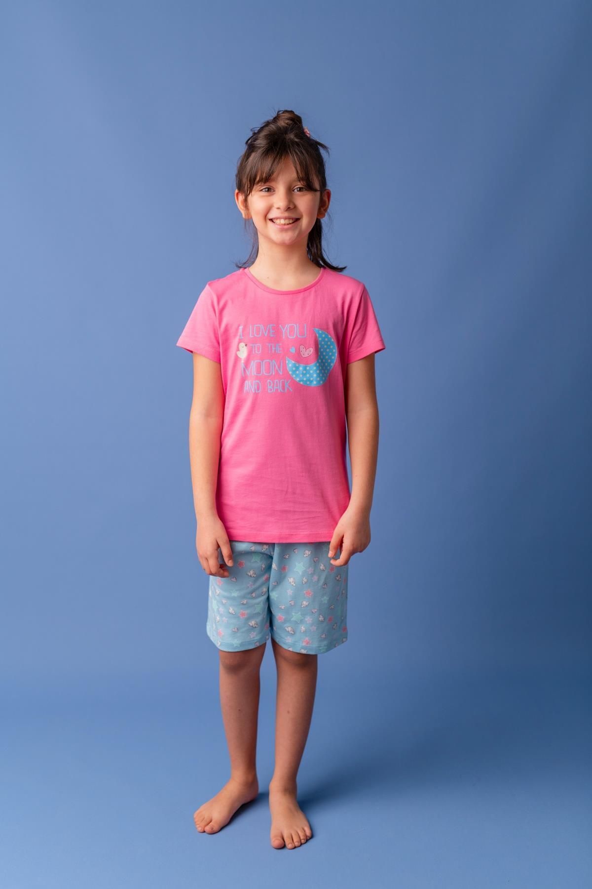 Zeyland Kız Çocuk Pembe Moon Şortlu Pijama Takımı (5-12YAŞ)