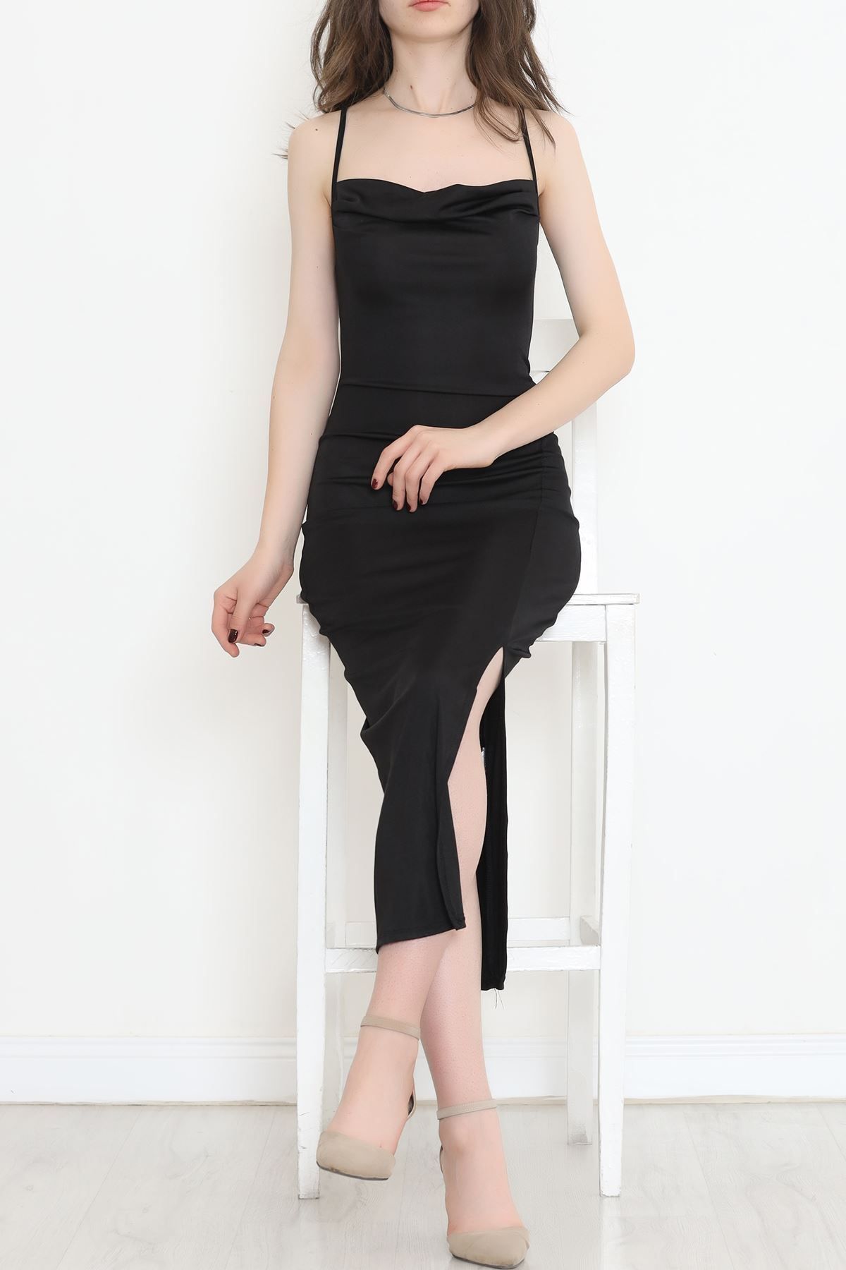 ferrosso Yırtmaçlı Elbise Siyah - 12216.631.