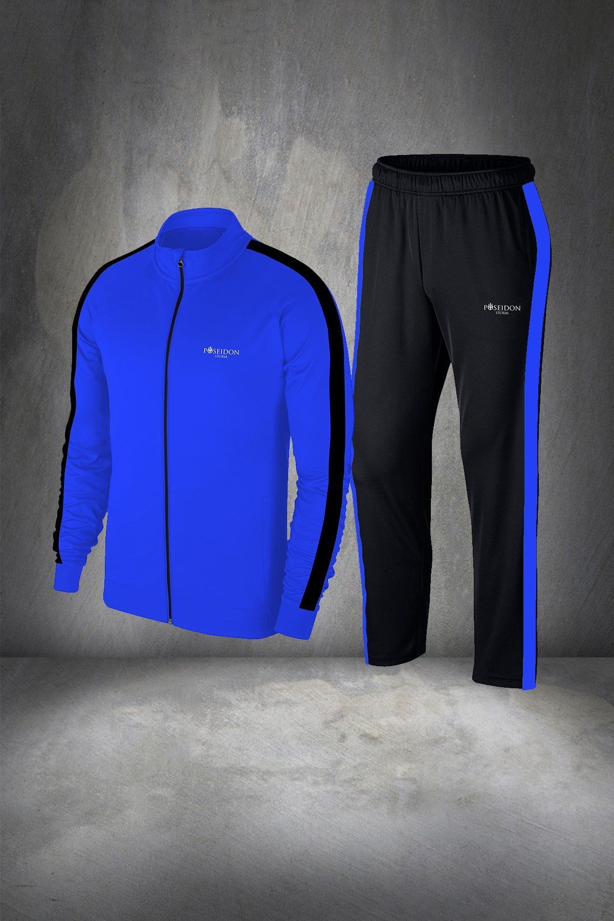 POSEIDONSTORM Erkek Mavi Özel Supra Penye Kumaş Sporcu Günlük Koşu Seti S-3xl