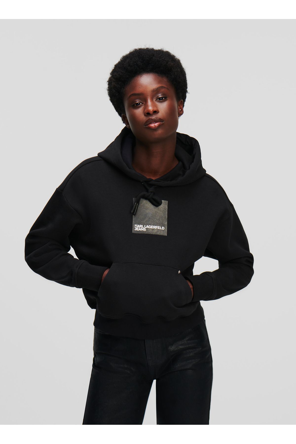 Karl Lagerfeld Jeans Kapüşon Yaka Düz Siyah Kadın Sweatshırt 236j1801