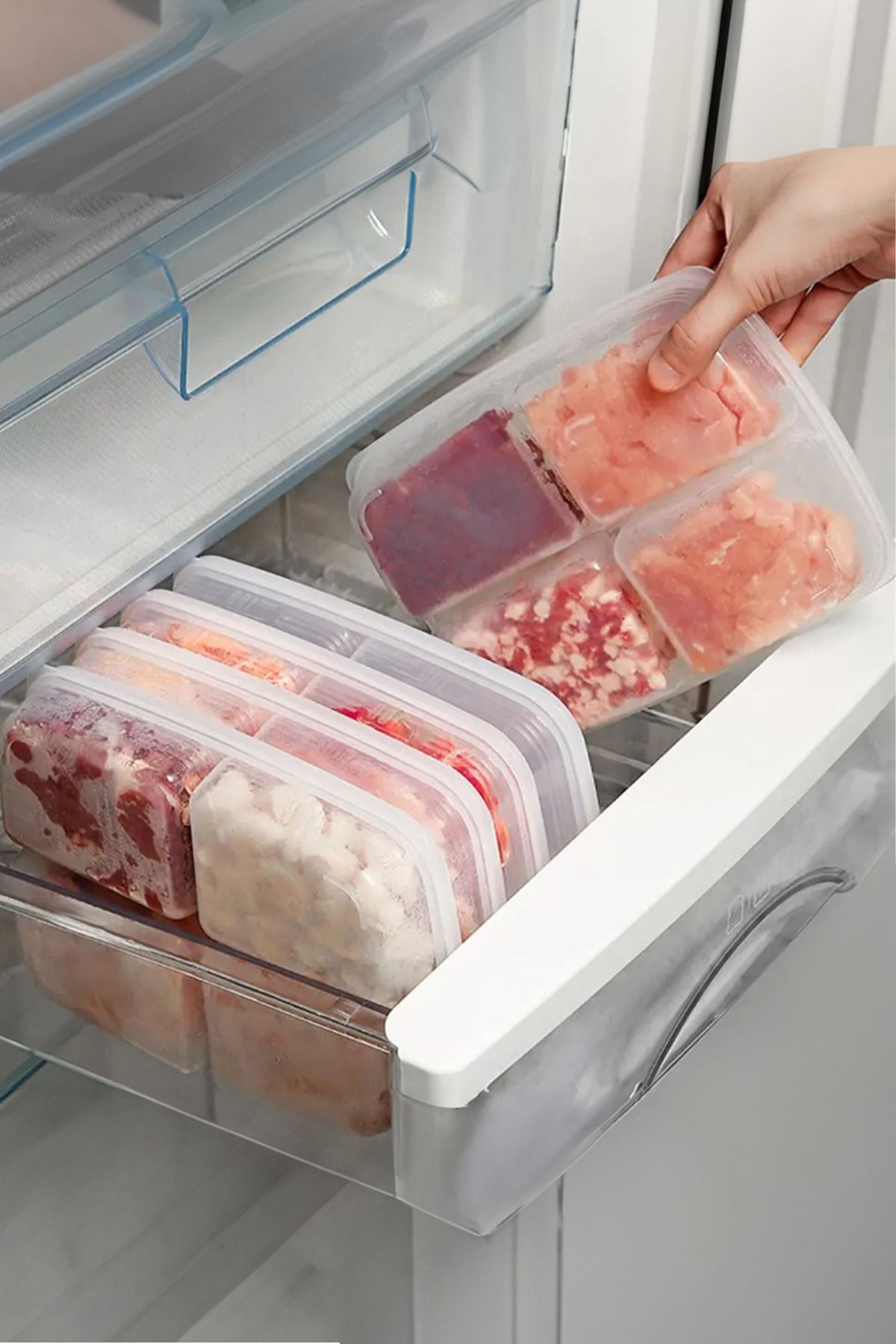 Kitchen Life 6 Adet Dondurulmuş Öğünlük 4 Bölmeli Sebze Tavuk Et Kabı Buzdolabı Düzenleyici Kutu-mini saklama