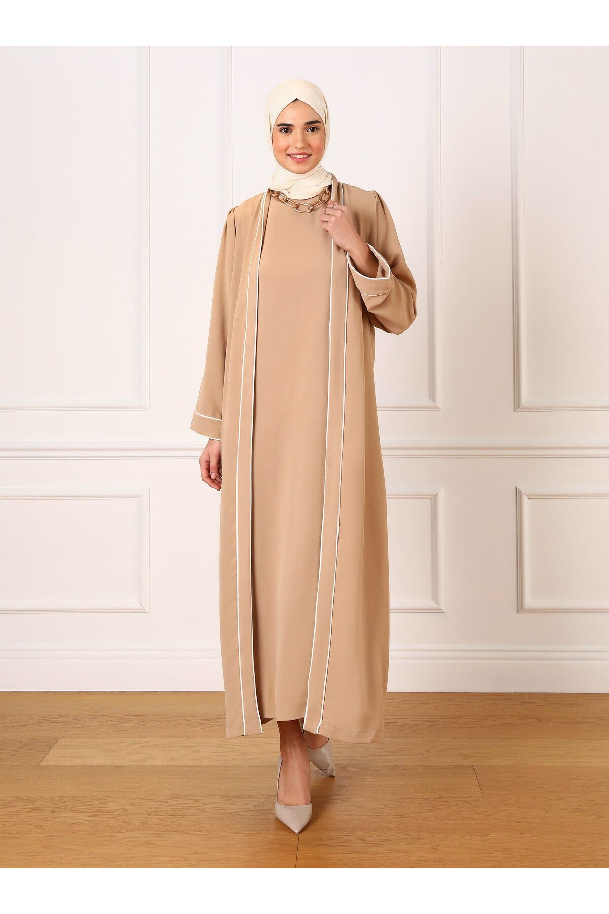 Refka Abaya & Elbise İkili Takım - Bej - Refka