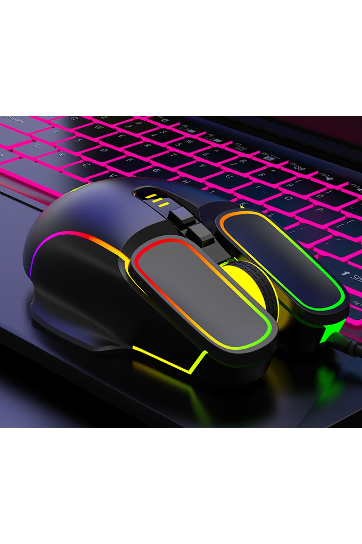 MENFRY Gaming Oyuncu Mekanik Mouse 3600 DPI RGB Işıklı 1.5mt Kablolu 7 Tuşlu
