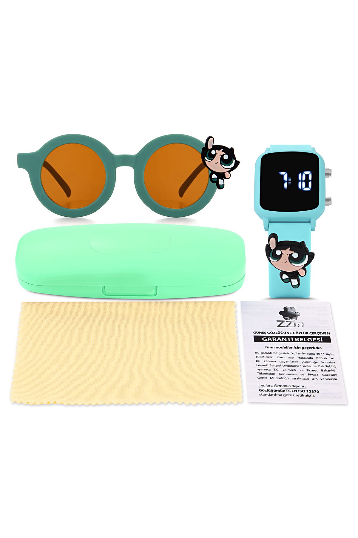 Zzla UV400 Korumalı Çocuk Güneş Gözlüğü 50m Su Geçirmez Çocuk Kol Saati Renkli Kutu Hediyeli