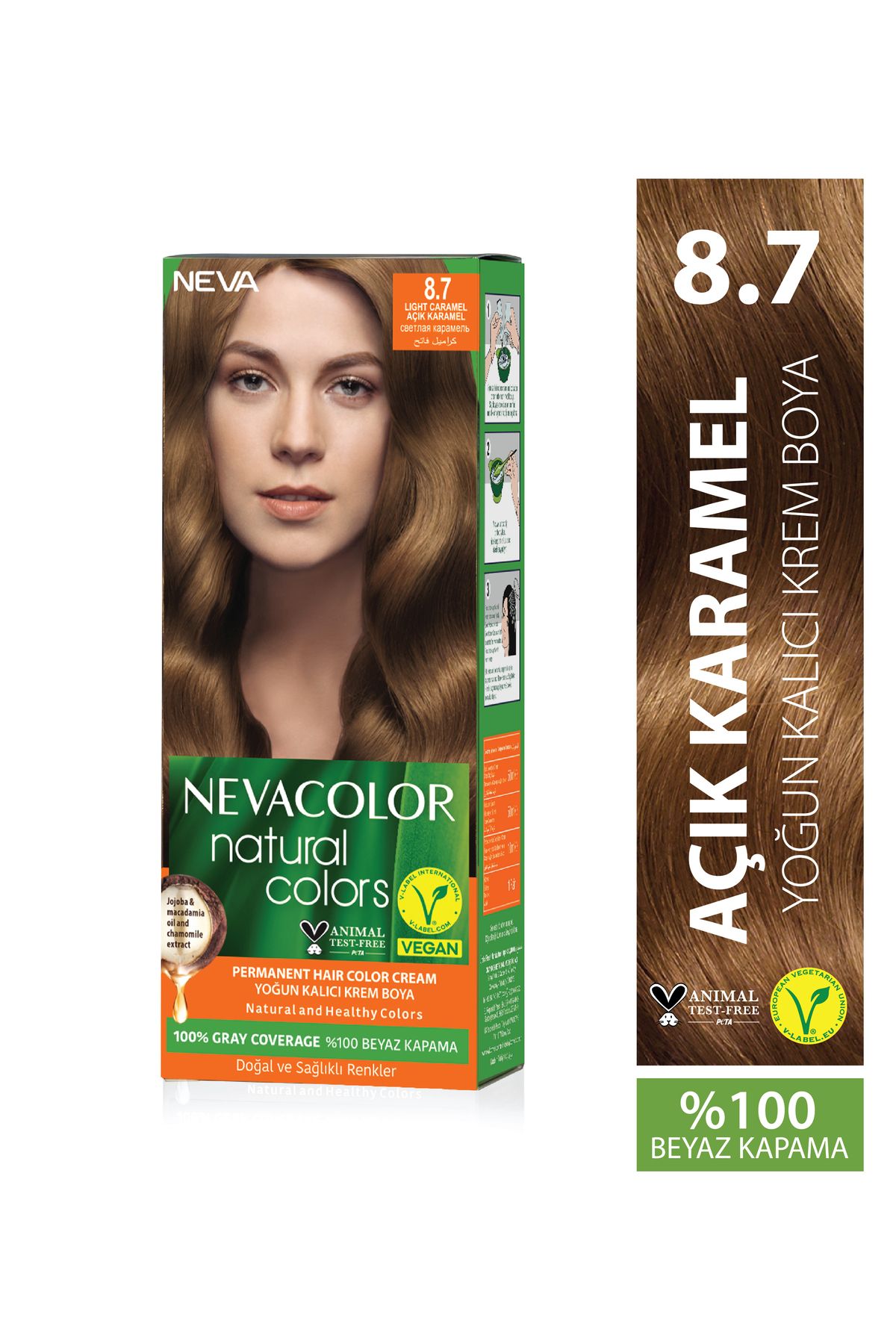 Neva Color Natural Colors 8.7 AÇIK KARAMEL Kalıcı Krem Saç Boyası Seti