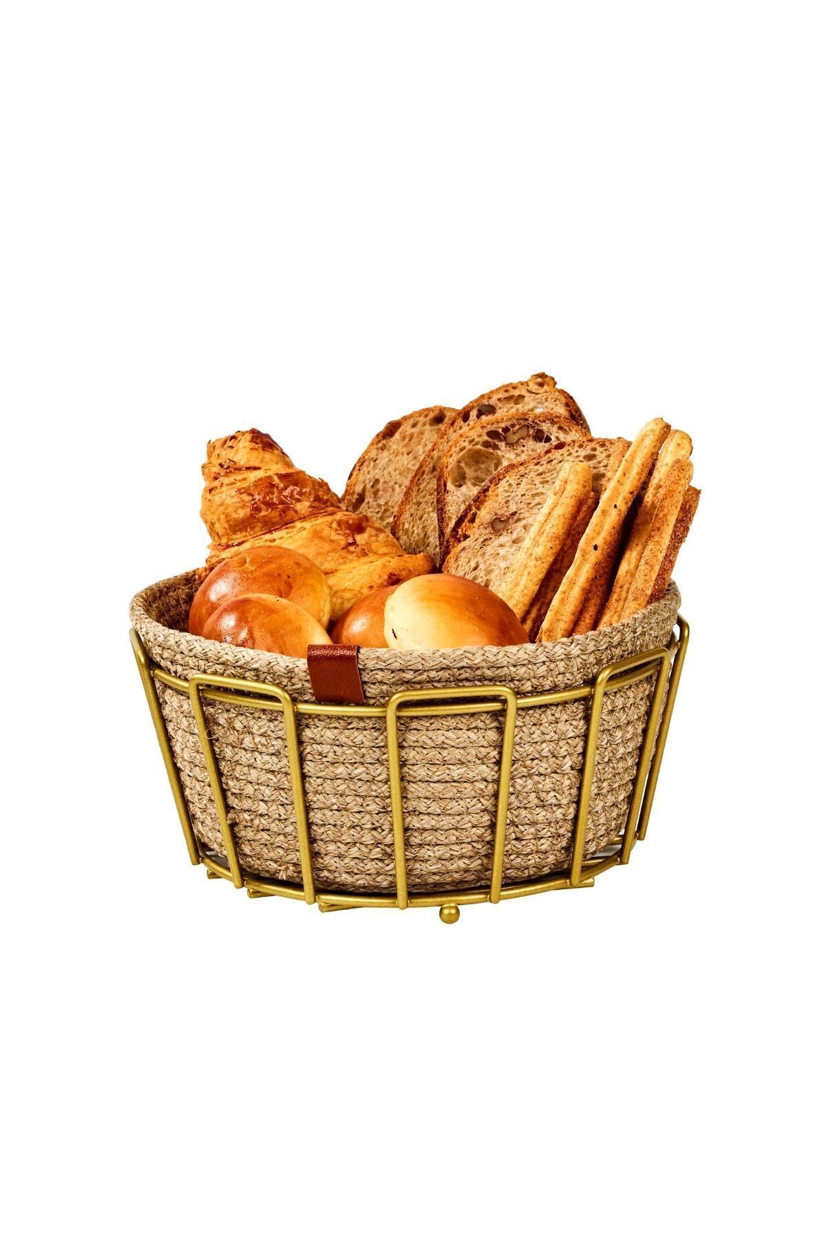 Edora Home Gold Oval Köşeli Ekmek Sepeti Şık, Ekmeklik Hasır Örmeli Makrome, Çeyiz - Çok Amaçlı Metal Paslanmaz