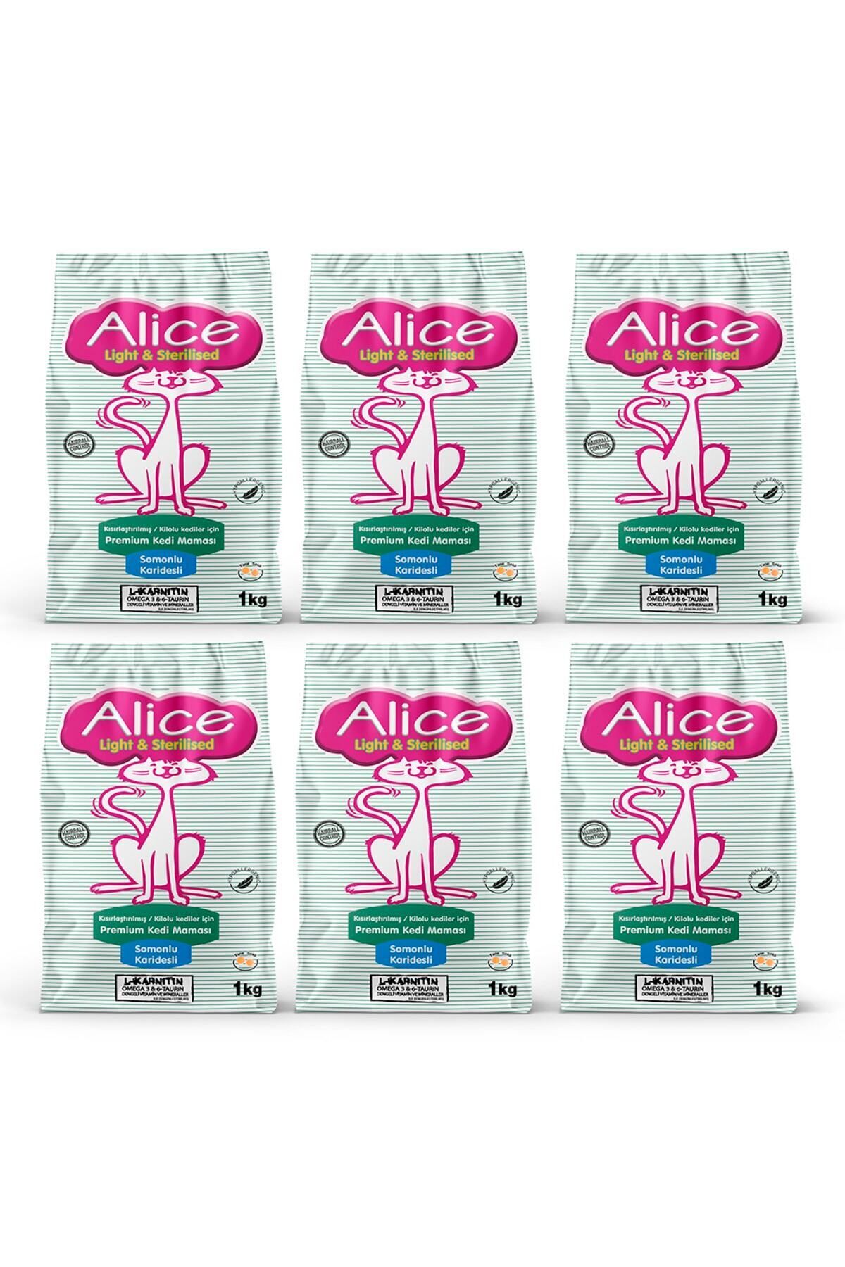 Alice Light & Sterilised Somonlu Karidesli - Kısırlaştırılmış / Kilolu Kediler Için 6x1 Kg (6 Adet)