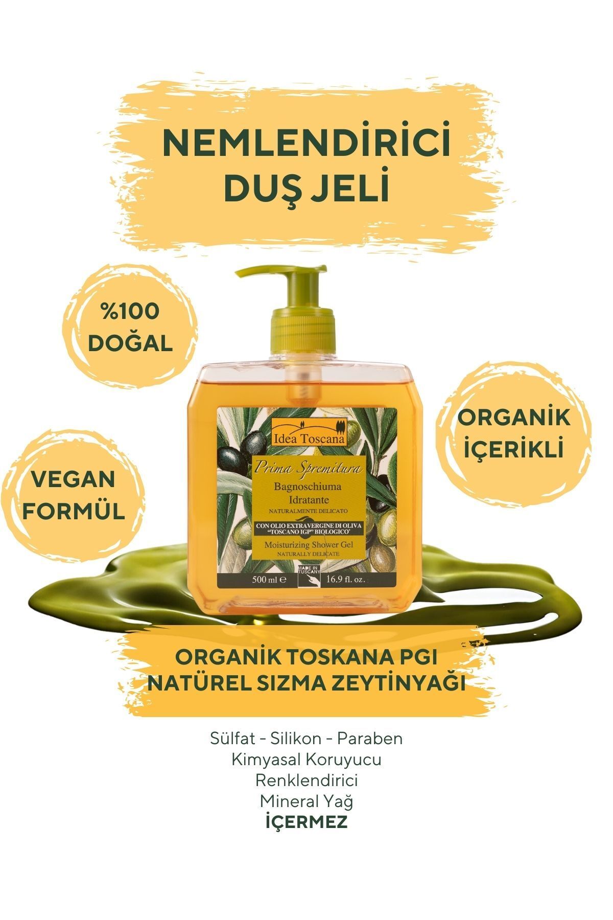 idea Toscana Organik Zeytinyağı Nemlendirici Duş Jeli - 500 ml