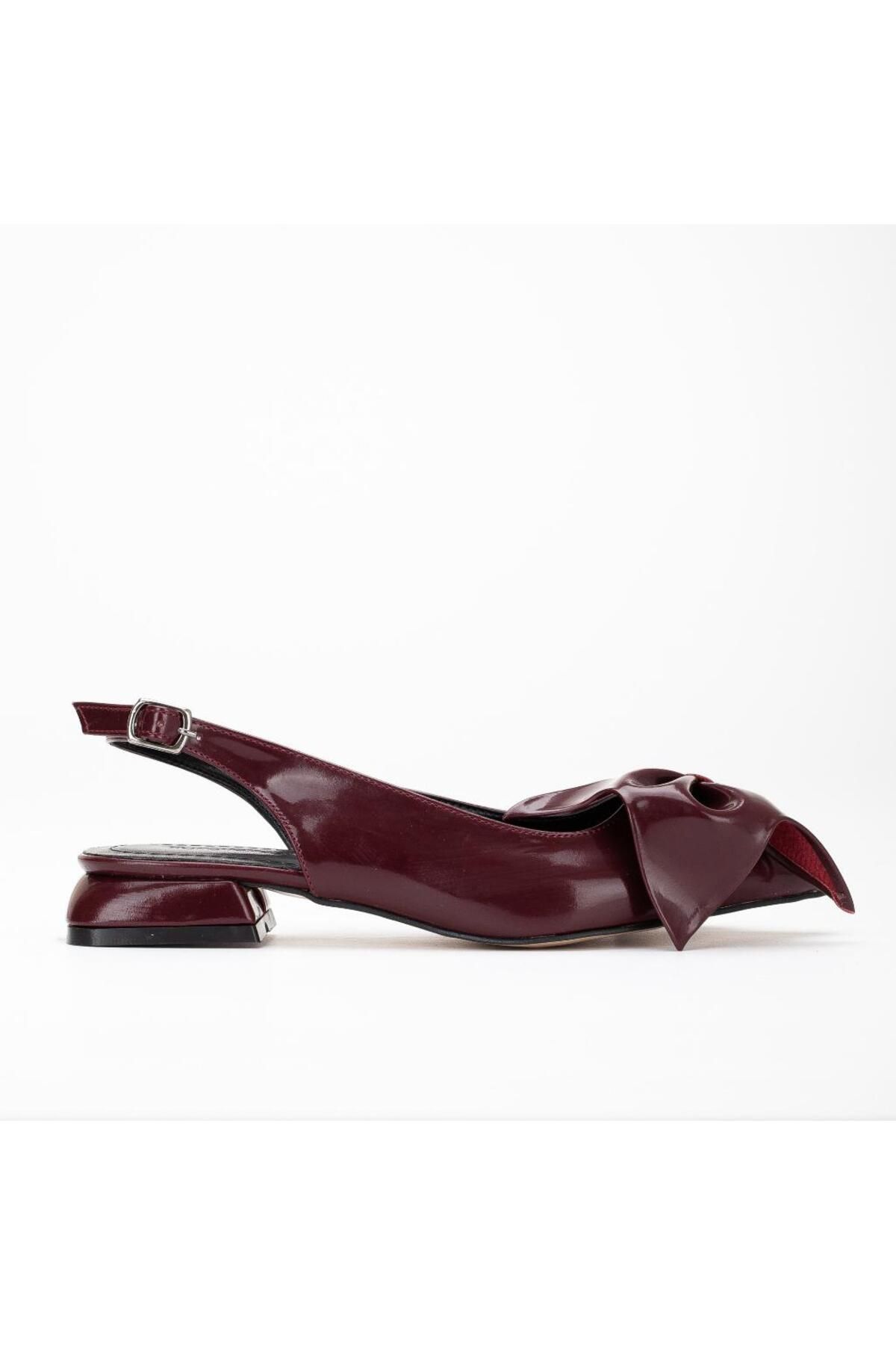 Forever and Always Shoes Bordo Rugan Klasik Şık Günlük Slingback Ayakkabı -Lola