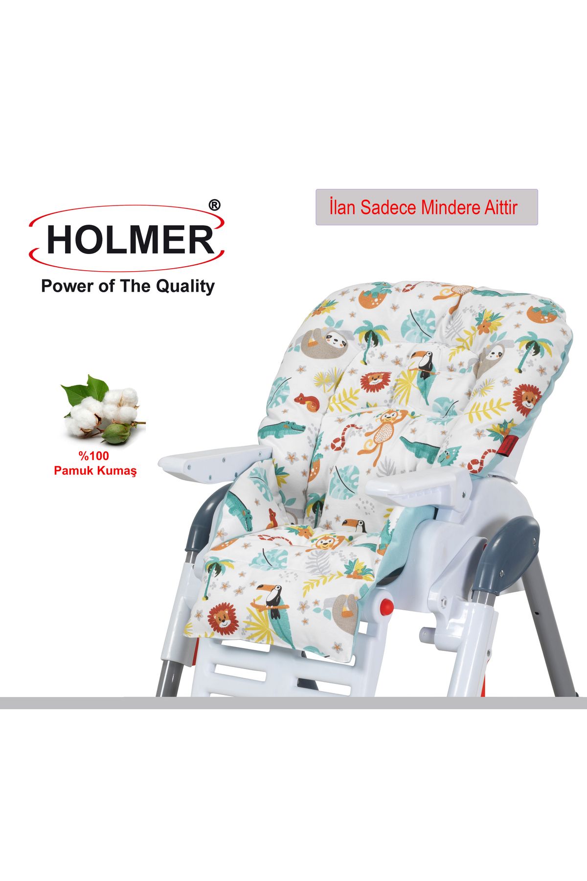 Holmer Organik Mama Sandalyesi Minderi & Kılıfı (Kemer Deliksiz) Su Yeşili
