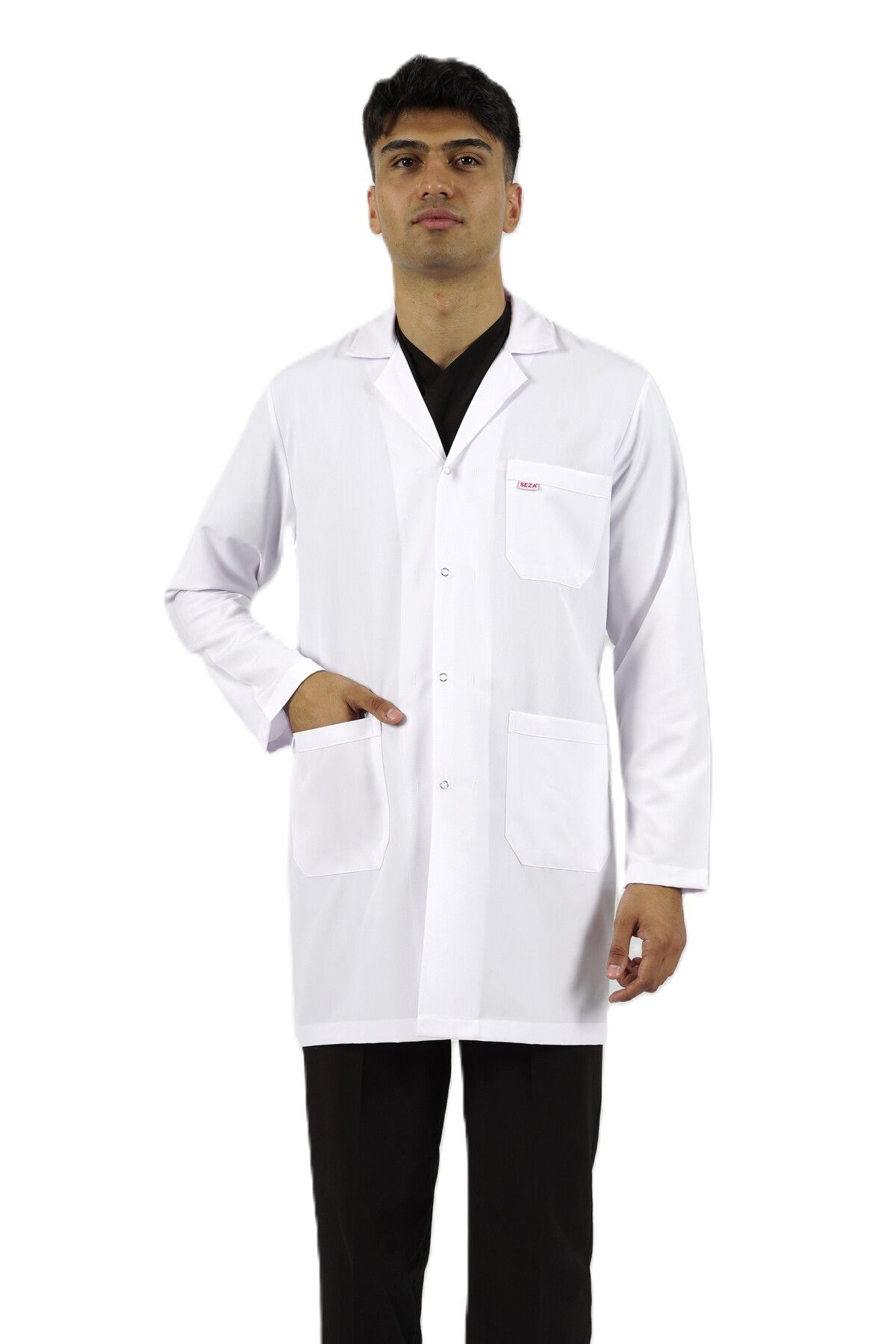SEZA TEKSTİL Gömlek Yaka Orta Boy Beyaz Erkek Doktor Öğretmen Hemşire Laboratuvar Önlüğü