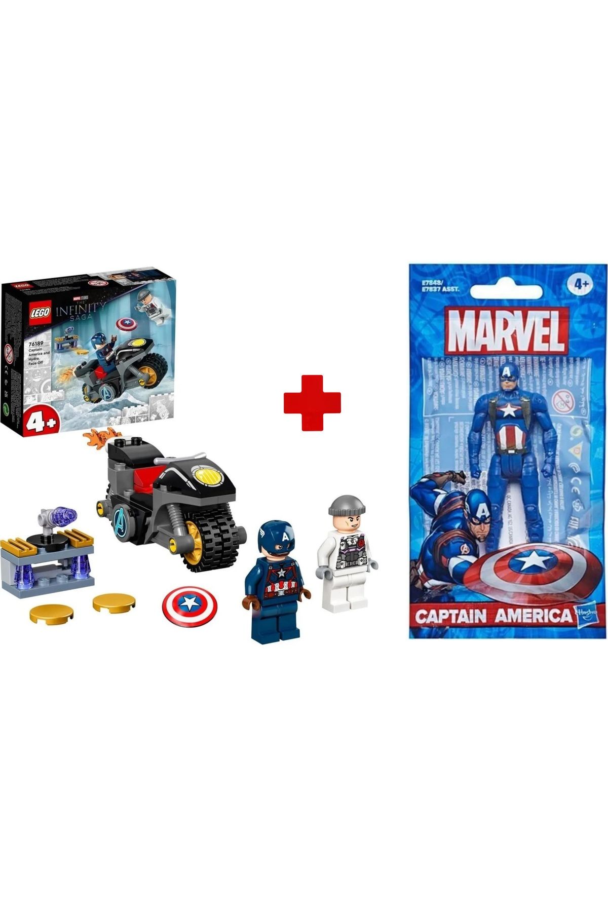 MARVEL 2'li Set Captain America Mini Figür 10cm ve Lego Kaptan Amerika Hydra Face-off Marvel Oyuncak Figürü