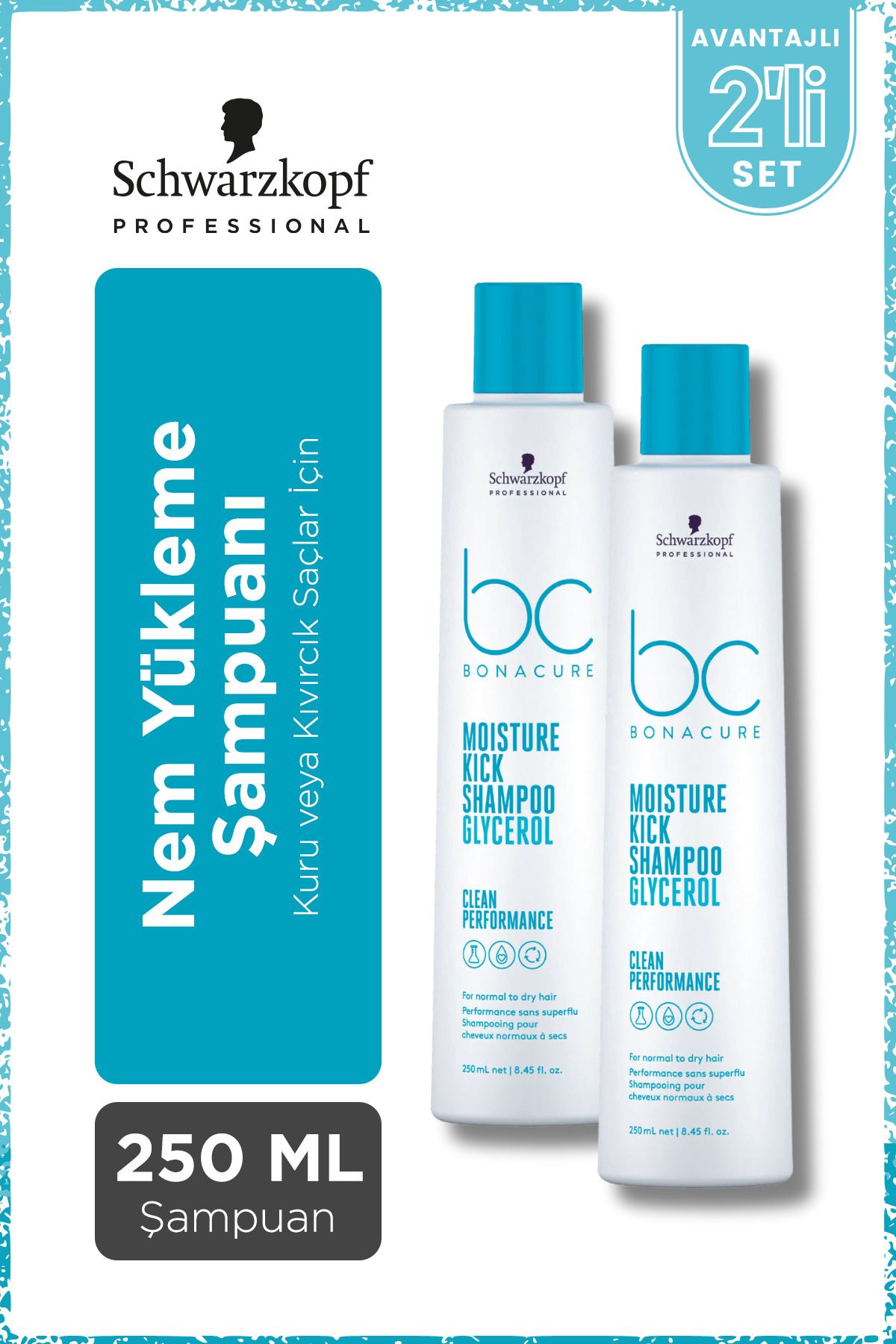 Bonacure BC Clean Nem Yükleme Şampuanı 250ml x 2 Adet - Kuru ve Kıvırcık Saçlar İçin