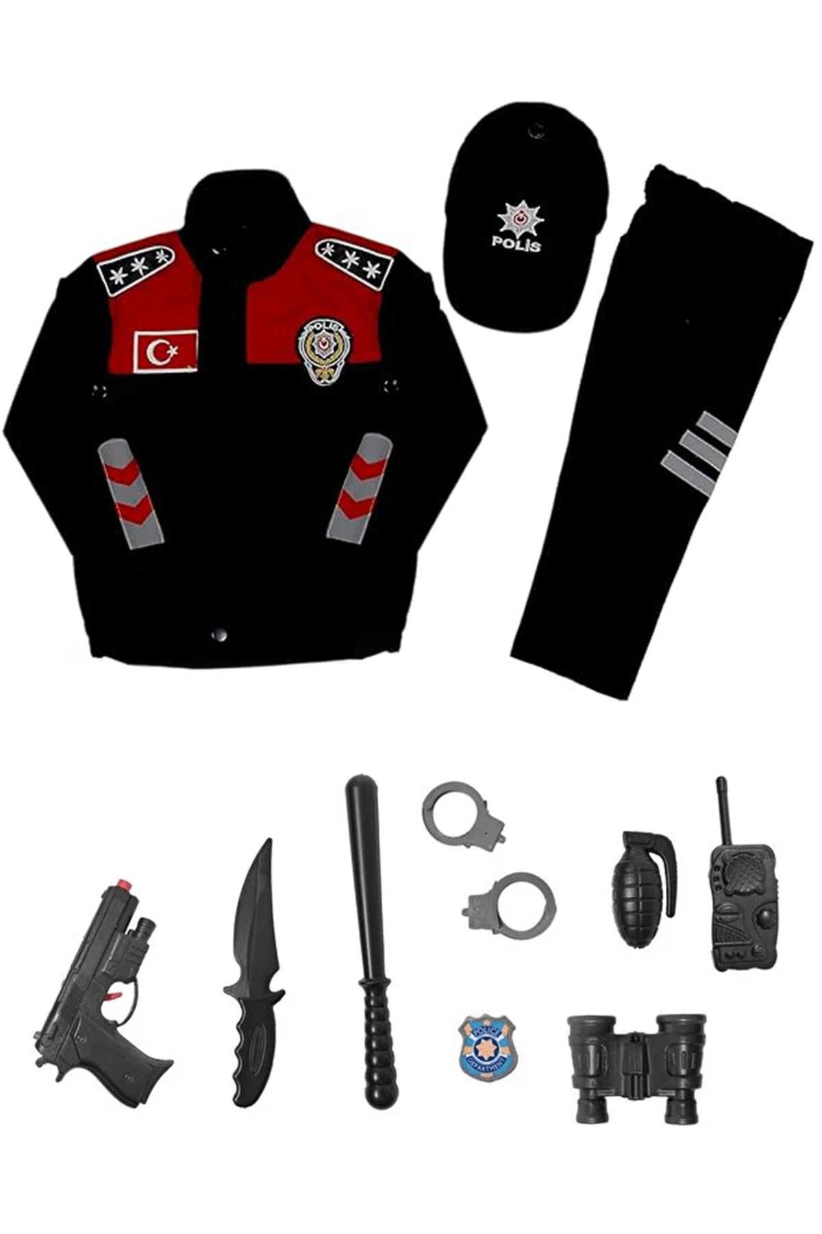 Mashotrend Kırmızı Polis Kostümü Alt Üst + Şapka + Oyuncak Seti