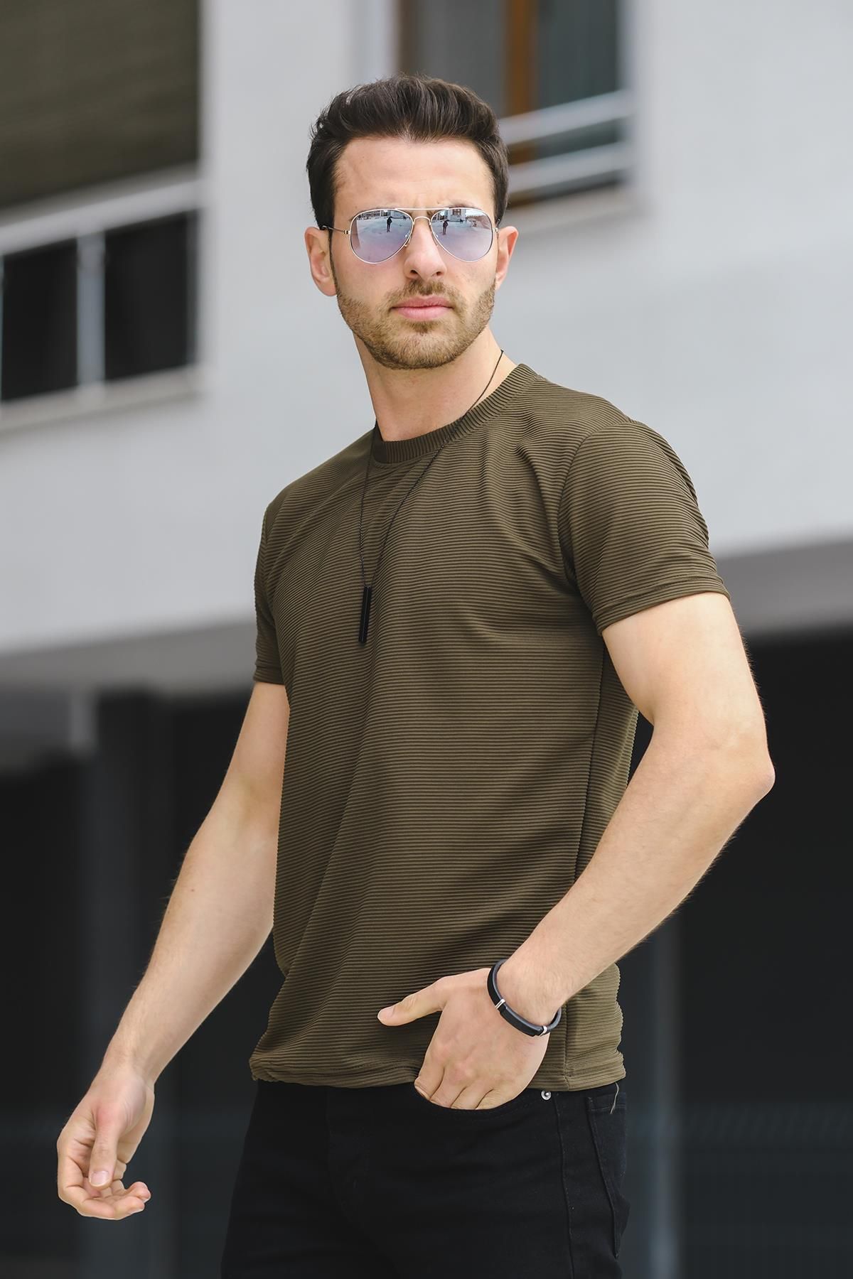 Oksit Caster Ottoman Kumaş Basic Slim Fit Likralı Erkek Tshirt