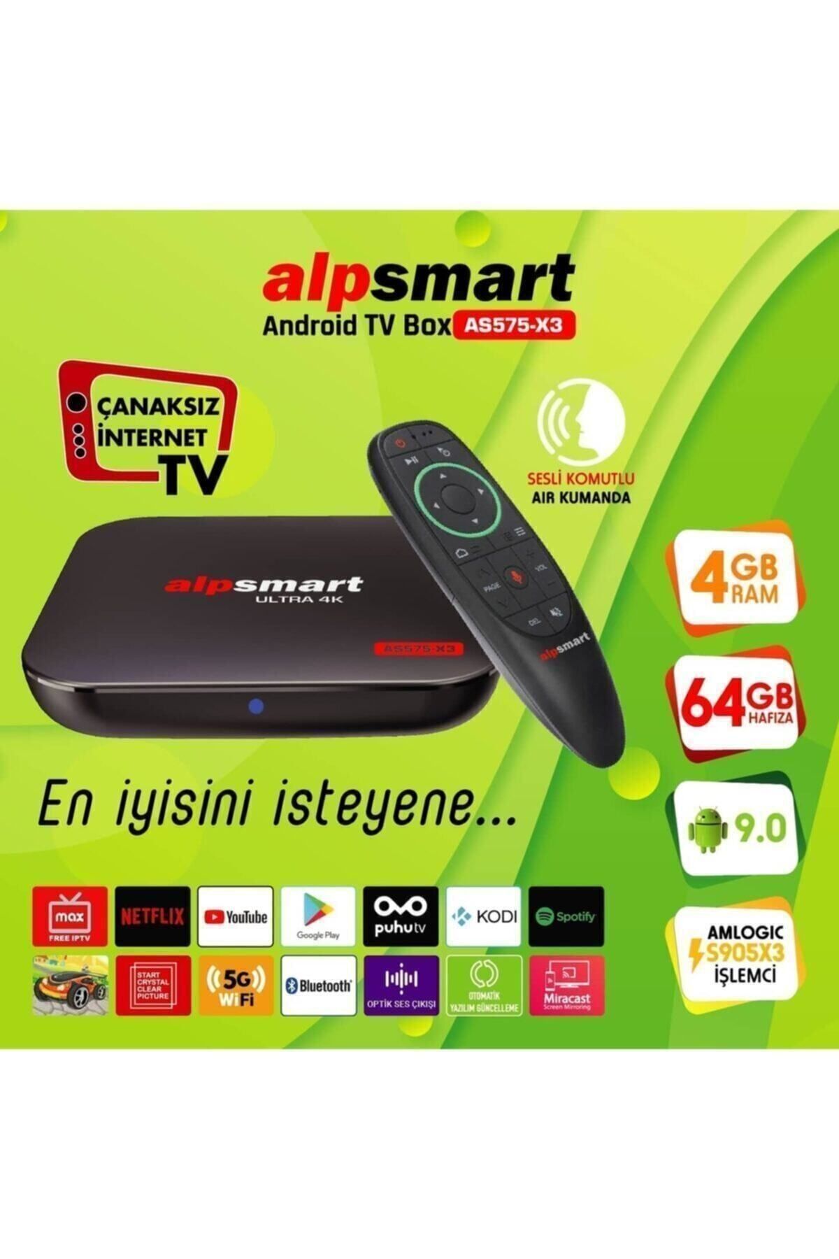 ALPSMART 4k 4 Gb Ram 64 Gb Hafıza Sesli Akıllı Kumandalı Ethernet Girişli Wifi Hdmı Ip Tv Box