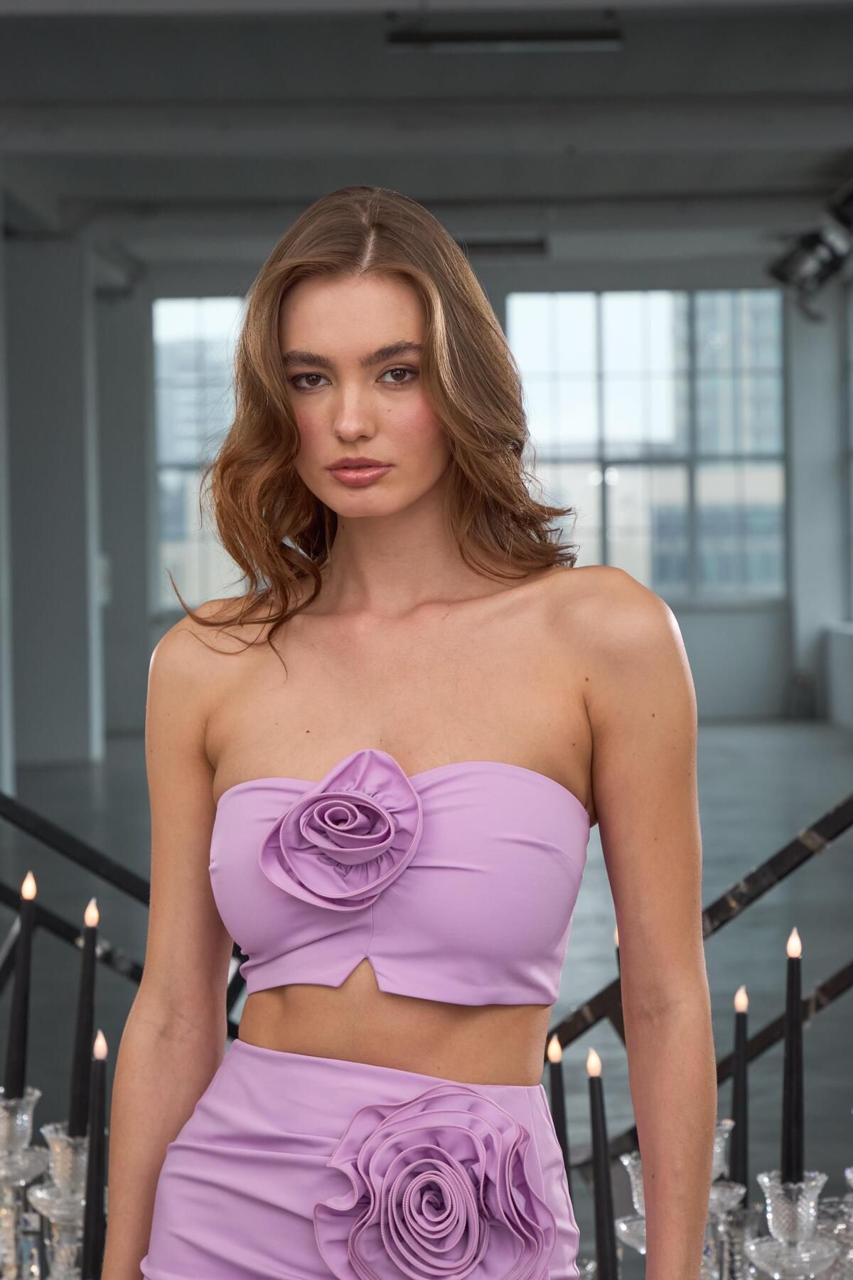 NOK İSTANBUL Glamourous Rose Crop Top Lila
