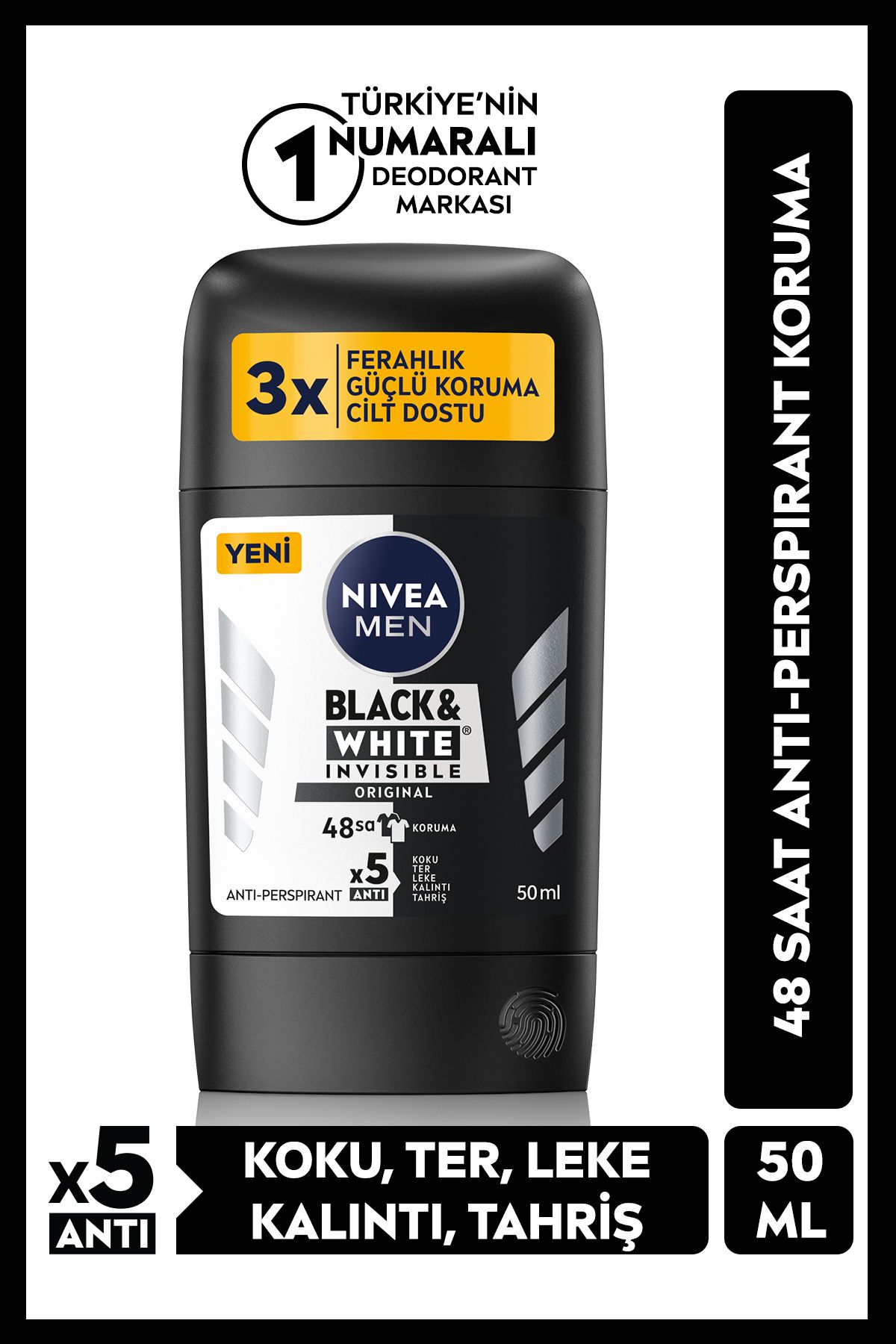 NIVEA Men Erkek Stick Deodorant Black&white Invisible Original 50ml
