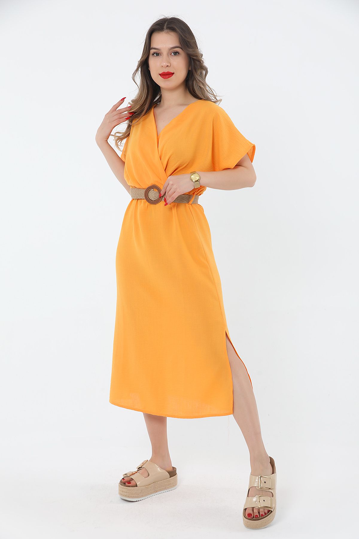 Pattaya Kadın Kemerli Yırtmaçlı Elbise P24s191-4431
