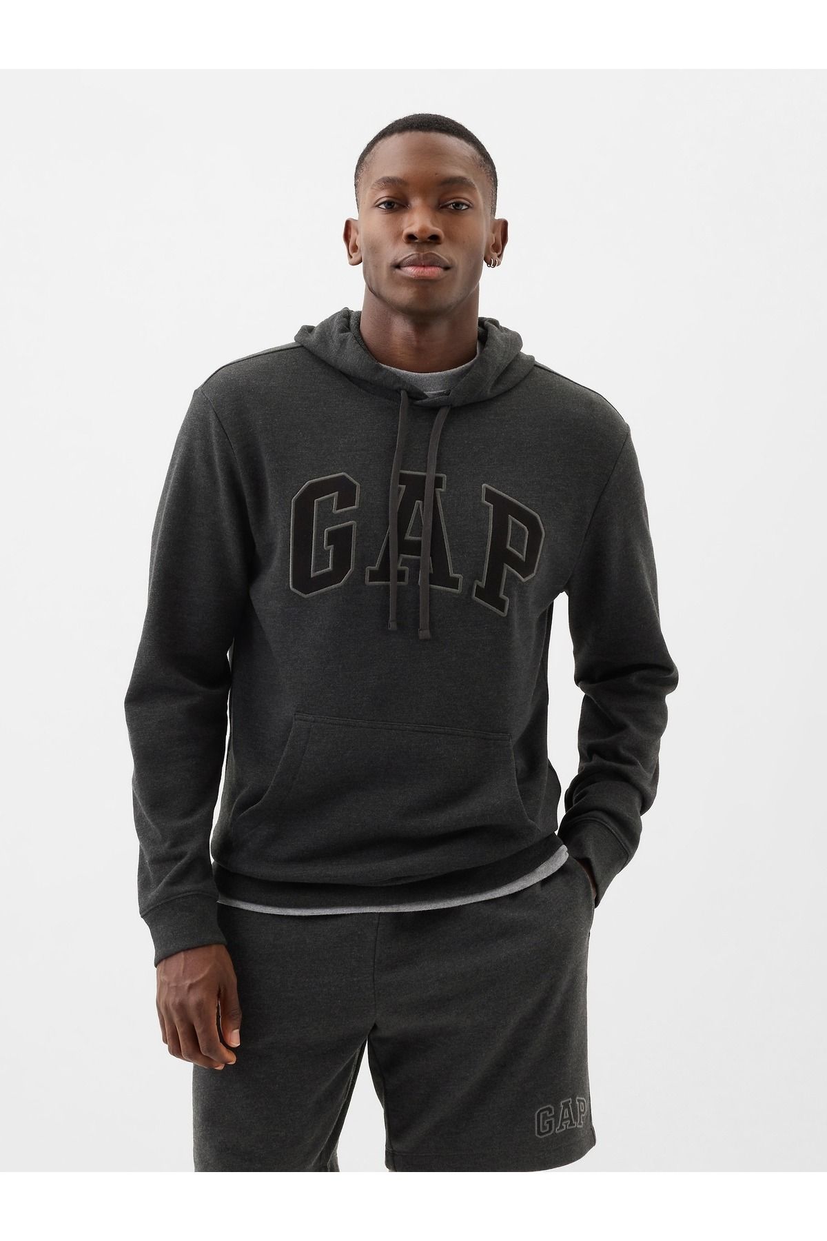GAP Erkek Koyu Gri Gap Logo Fransız Havlu Kumaş Sweatshirt