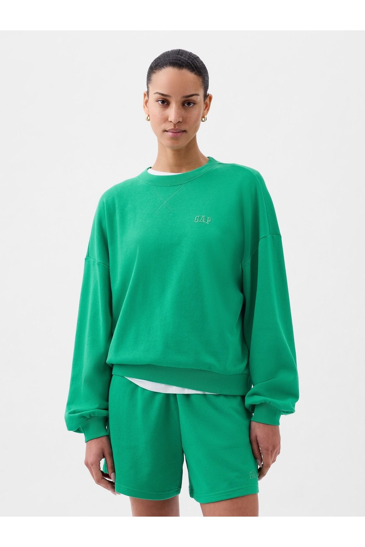GAP Kadın Yeşil Mini Gap Logo Fransız Havlu Kumaş Sweatshirt