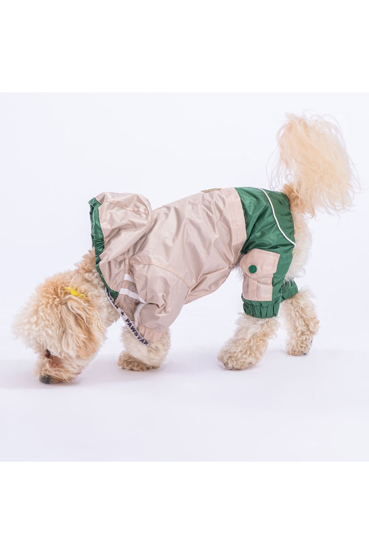 Pawstar Bej-Yeşil Bicolor Köpek Tulum Yağmurluğu Köpek Yağmurluk Köpek Kıyafeti Köpek Elbisesi