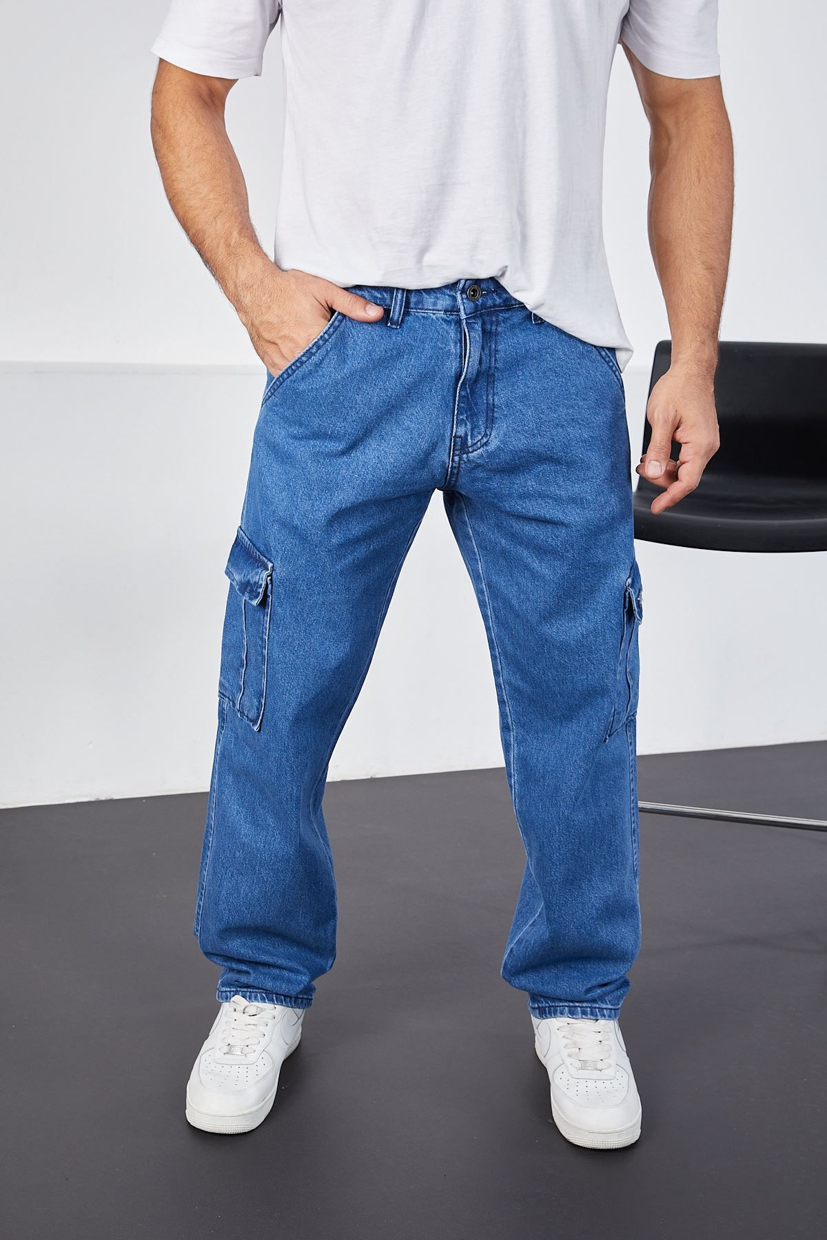 LTC Jeans Erkek Koyu Mavi Baggy Fit Rahat Kalıp Kargo Pantolon
