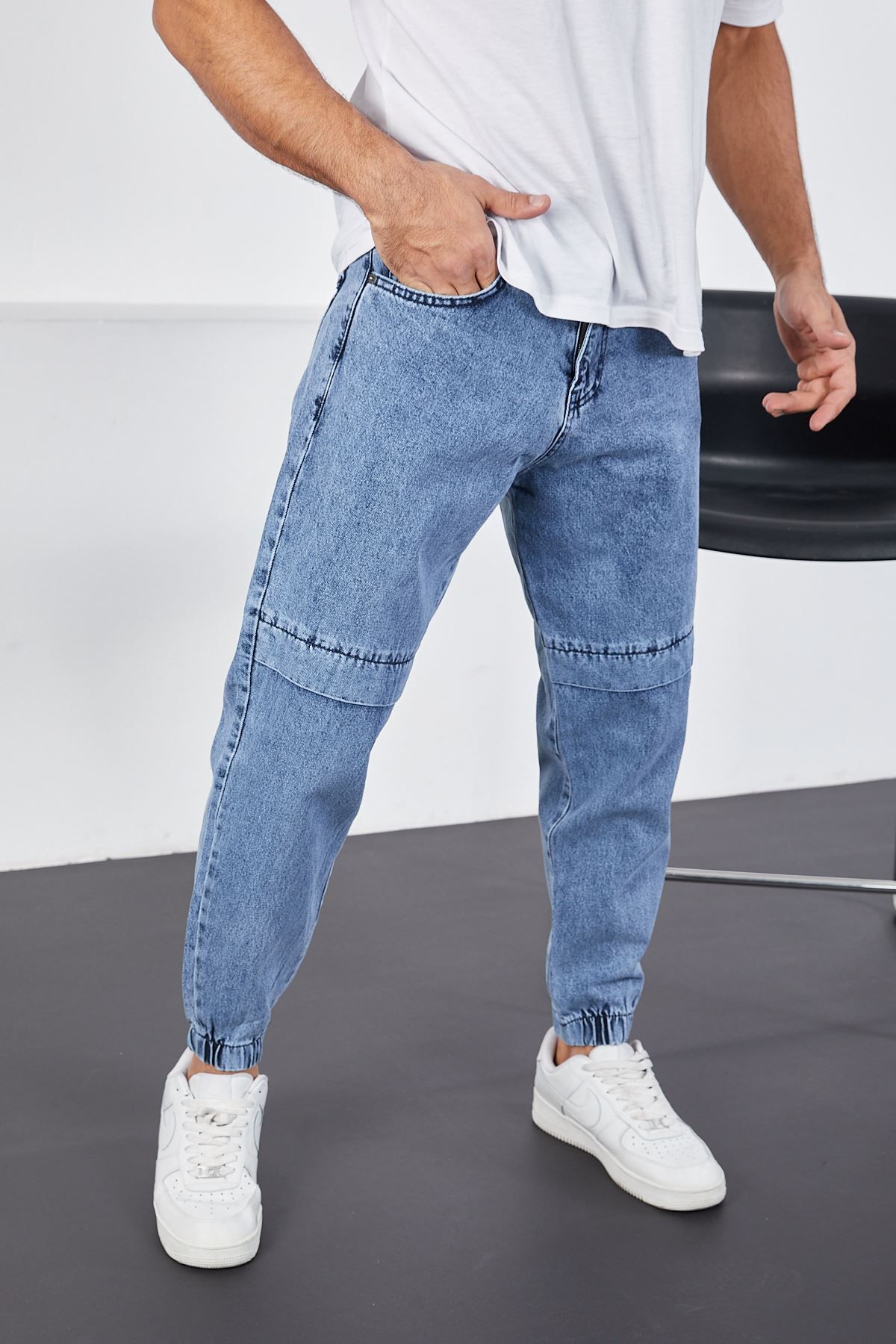 LTC Jeans Erkek Buz Mavisi Baggy Fit Parçalı Diz Ve Paçası Lastikli Pantolon
