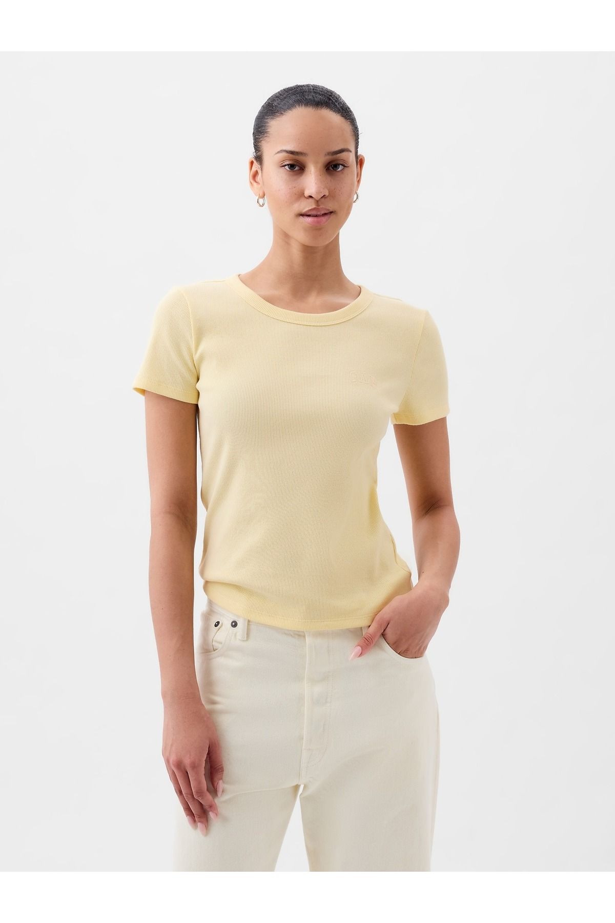 GAP Kadın Sarı Fitilli Gap Logo T-Shirt